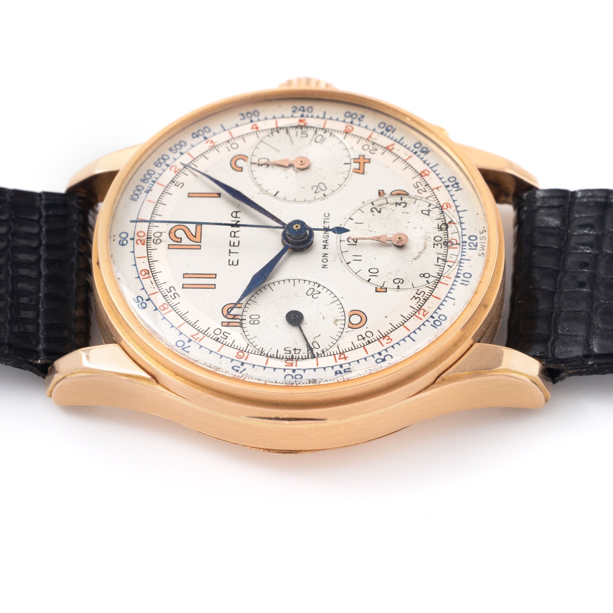 Eterna Three-Register 18k Rose Gold Chronograph Silver dial