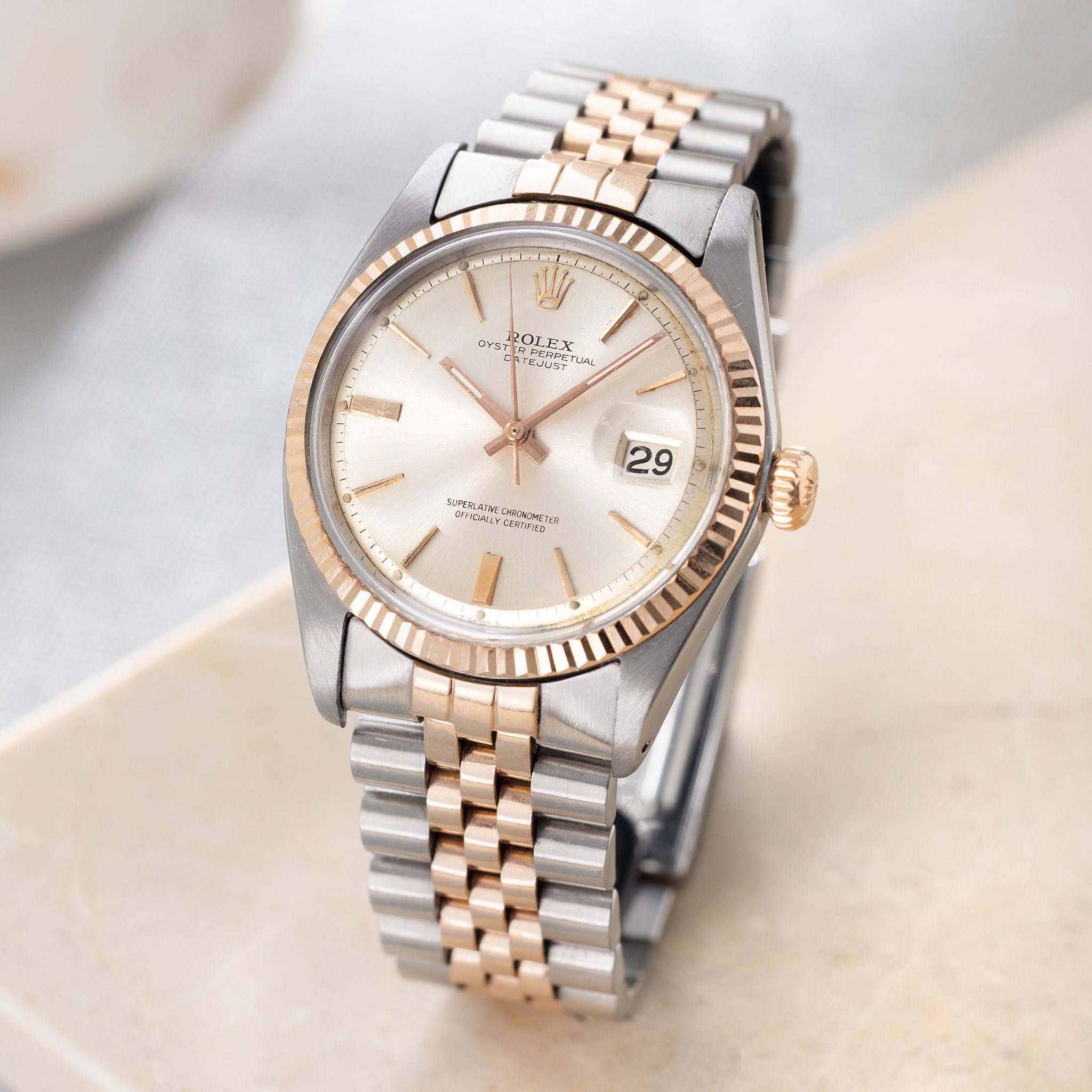 Rolex Datejust 1601 in Steel and Rose Gold Silver Dial