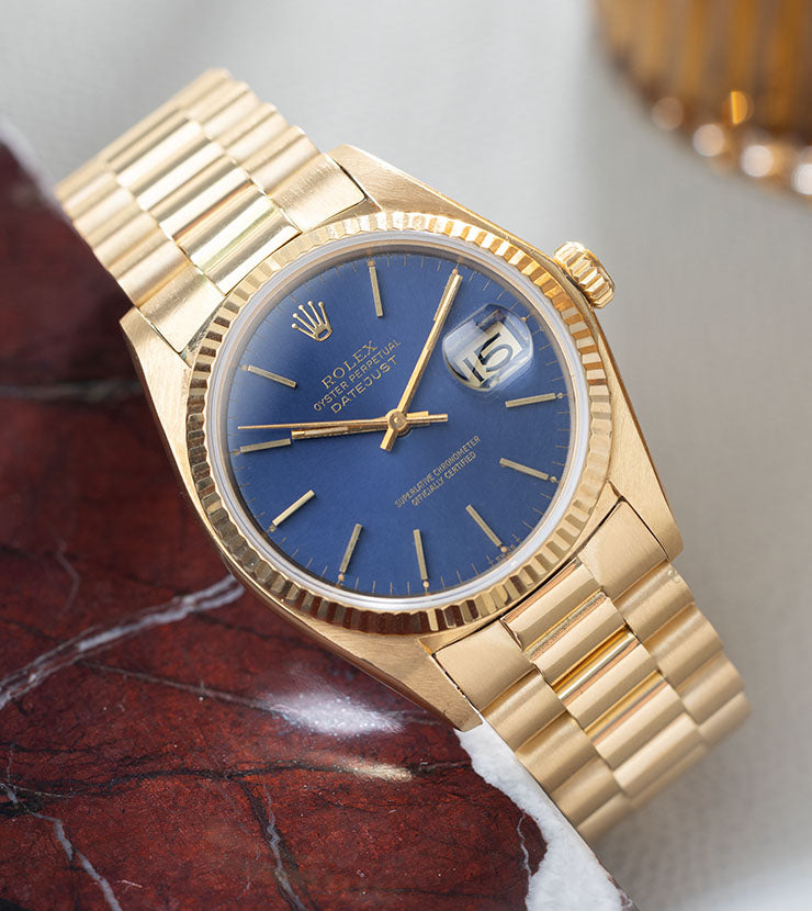 Rolex Datejust 16018 Yellow Gold Blue Dial with Papers