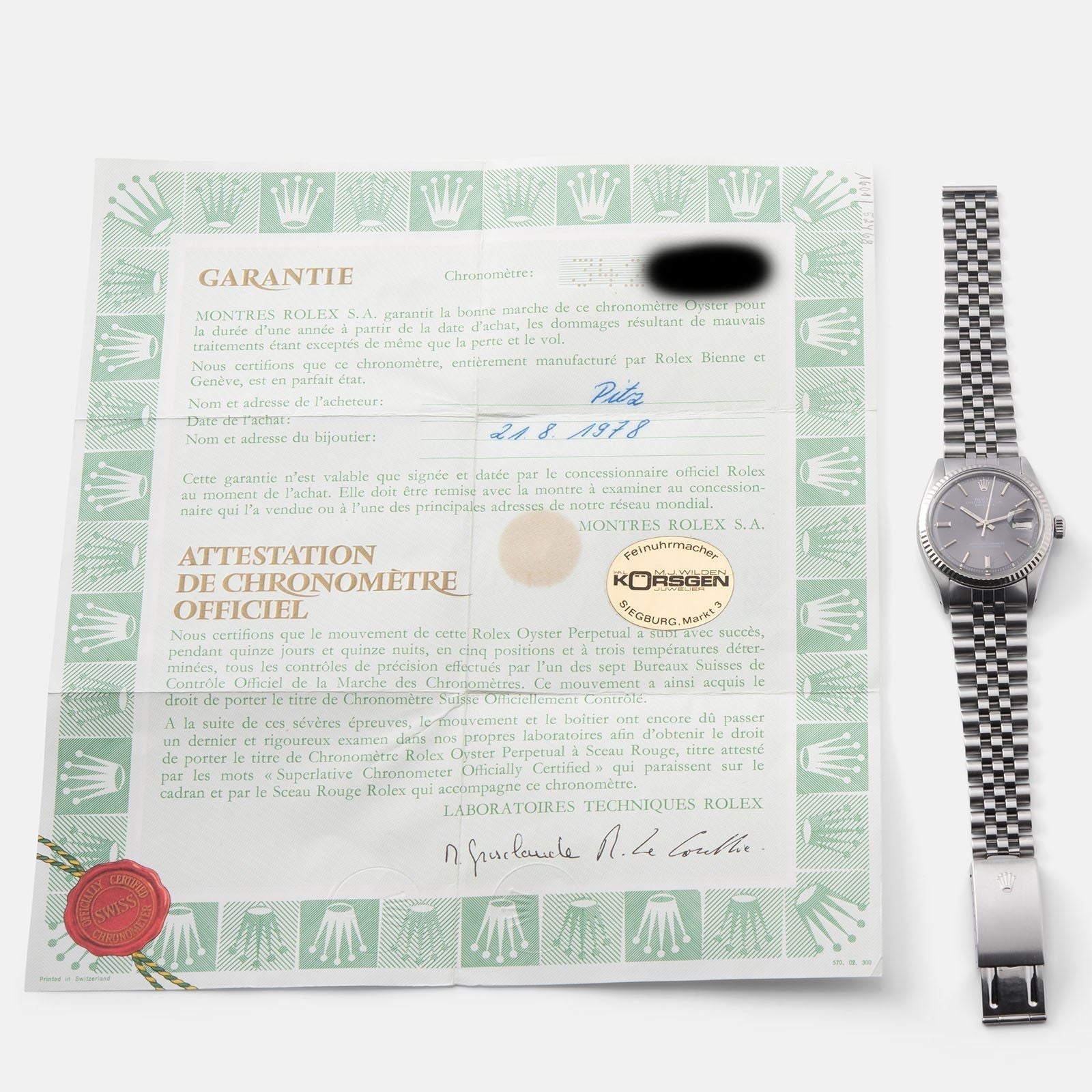 Rolex Datejust Grey Sigma Dial 1601 with papers