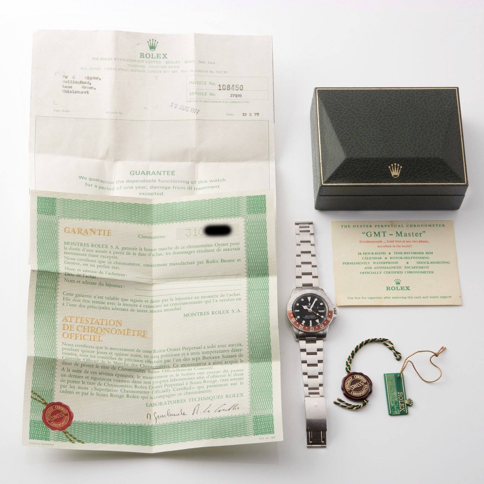 Rolex 1675 Mk2 Dial GMT Master Box and Papers Set