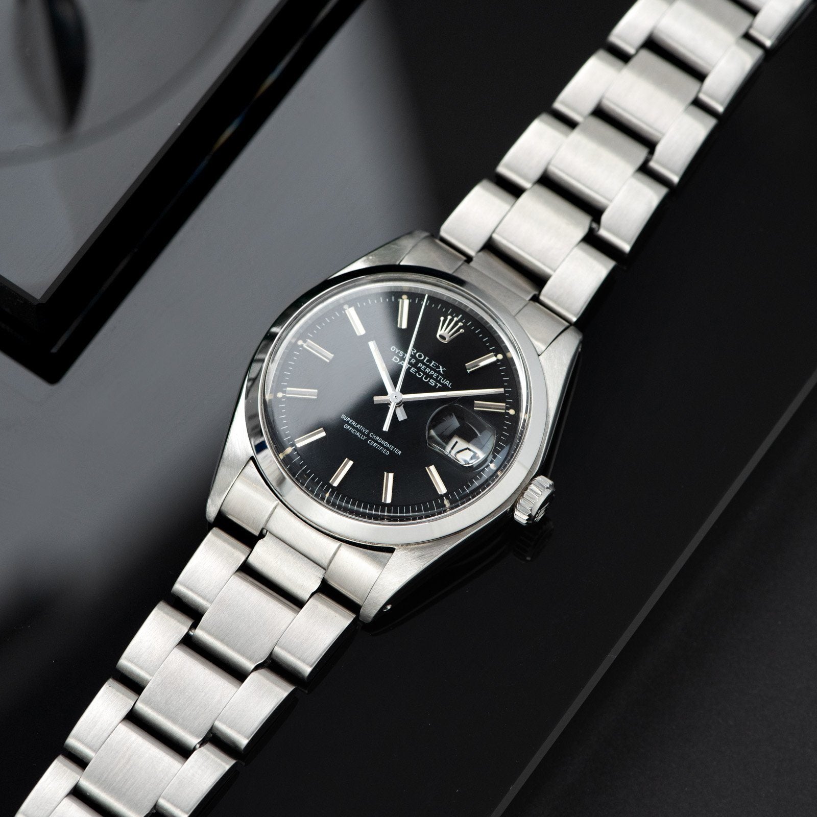 Rolex Datejust Black Pie Pan Dial Reference 1600