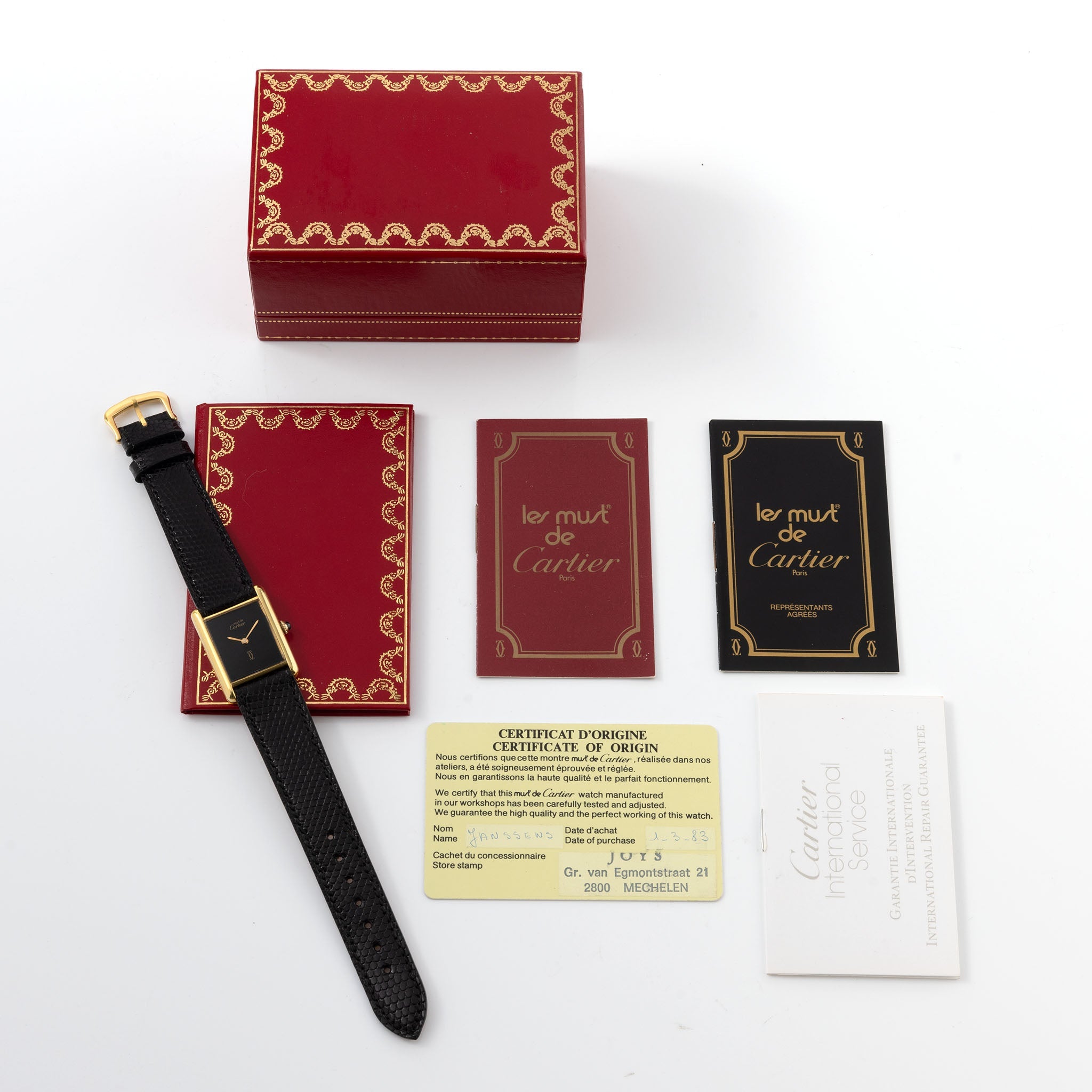 Cartier Tank must de Cartier Handwound big size box and paper set 