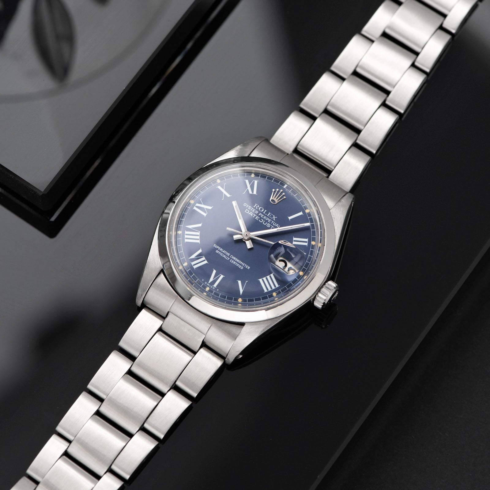 Rolex Datejust Reference 1600 Blue Buckley Dial