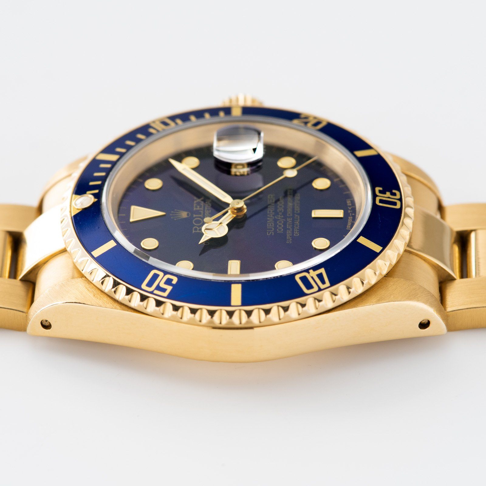 Rolex Submariner Date Purple Dial Yellow Gold 16618 Box and Papers