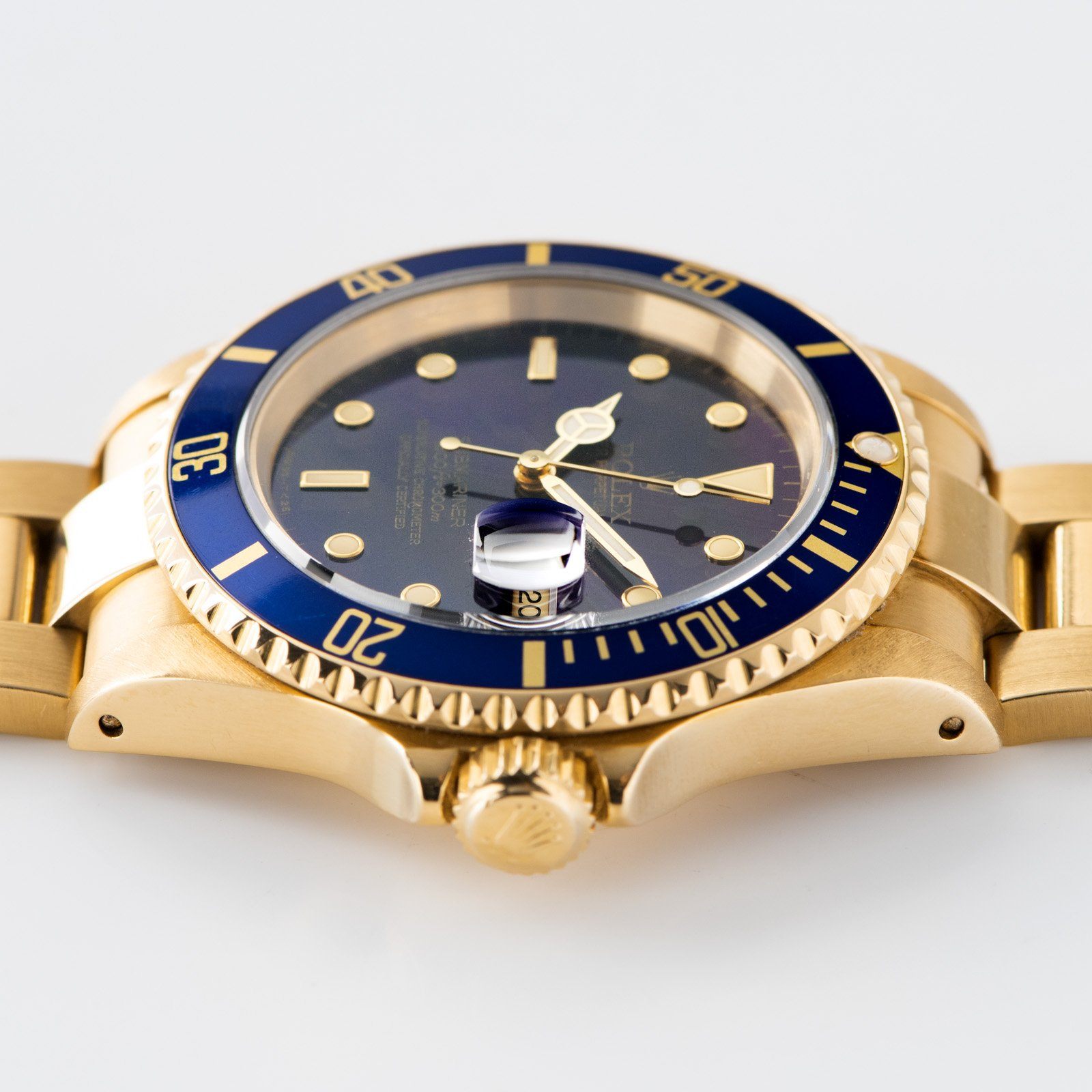 Rolex Submariner Date Purple Dial Yellow Gold 16618 Box and Papers