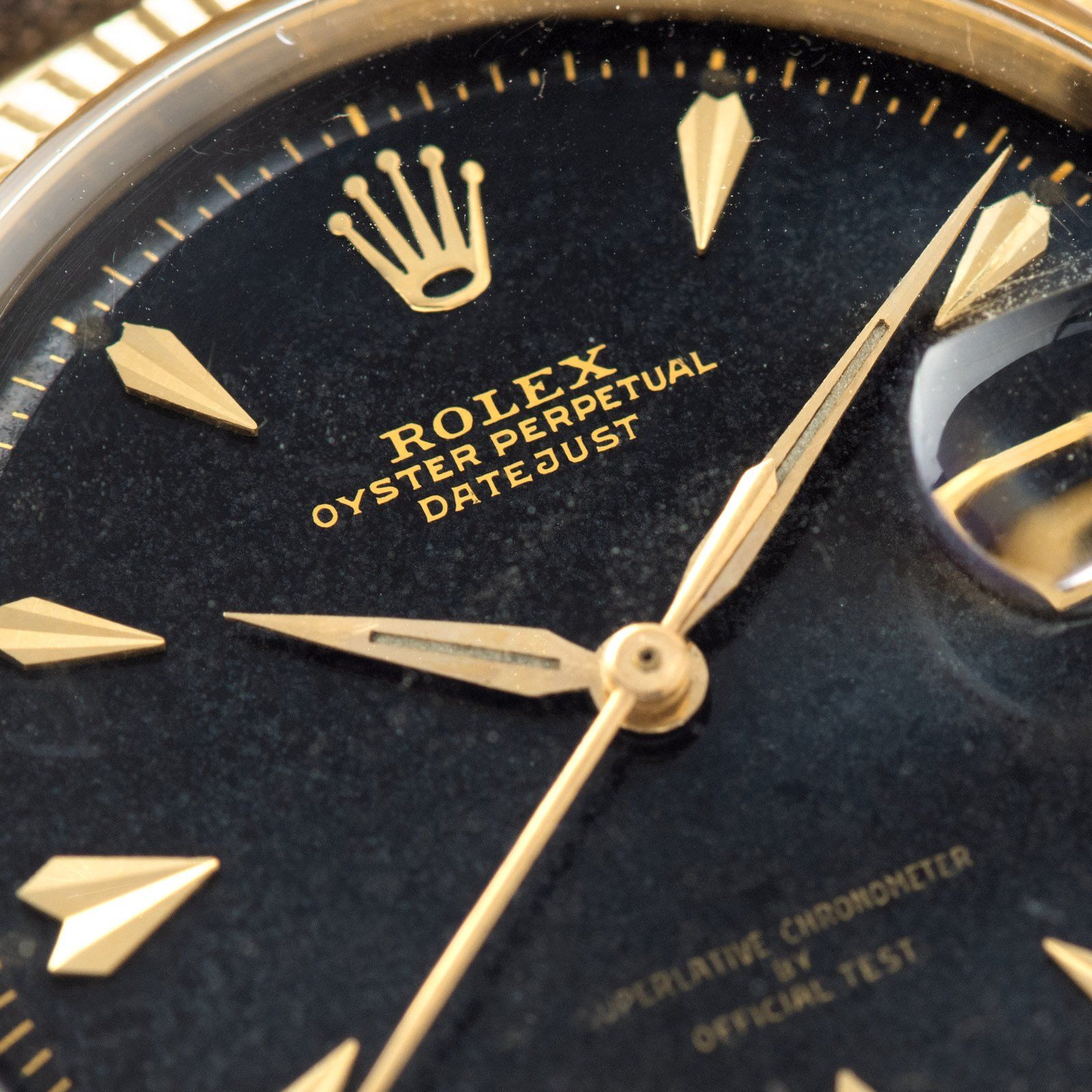 Rare Rolex Datejust ref 6605 Black Gilt Dial with 'OFFICIAL TEST' Text