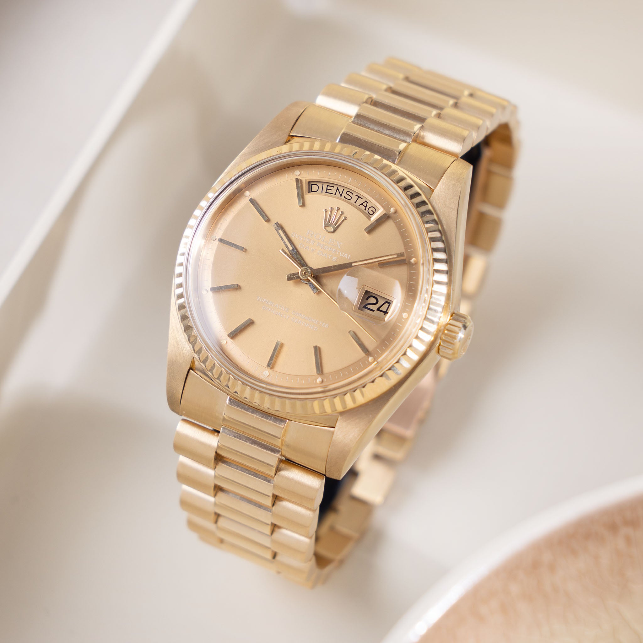 Rolex Day-Date Yellow Gold Havana Dial Box and Papers Ref 1803