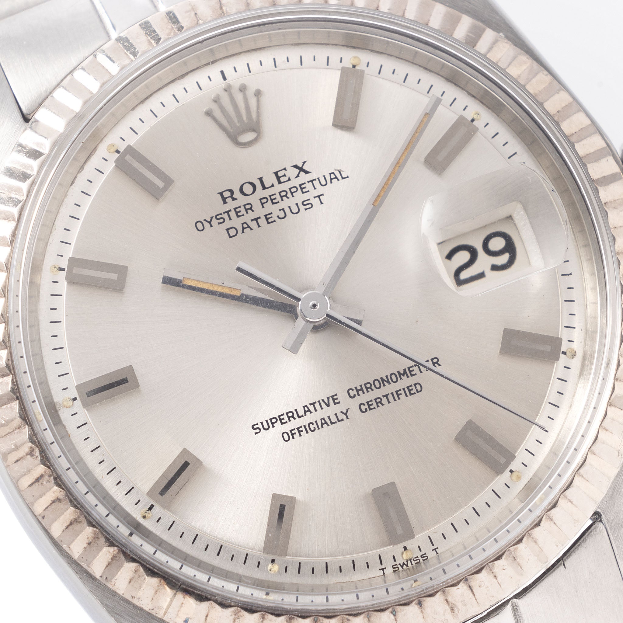 Rolex Datejust rare Singer "block markers silver dial " with box and double punched papers ref 1601