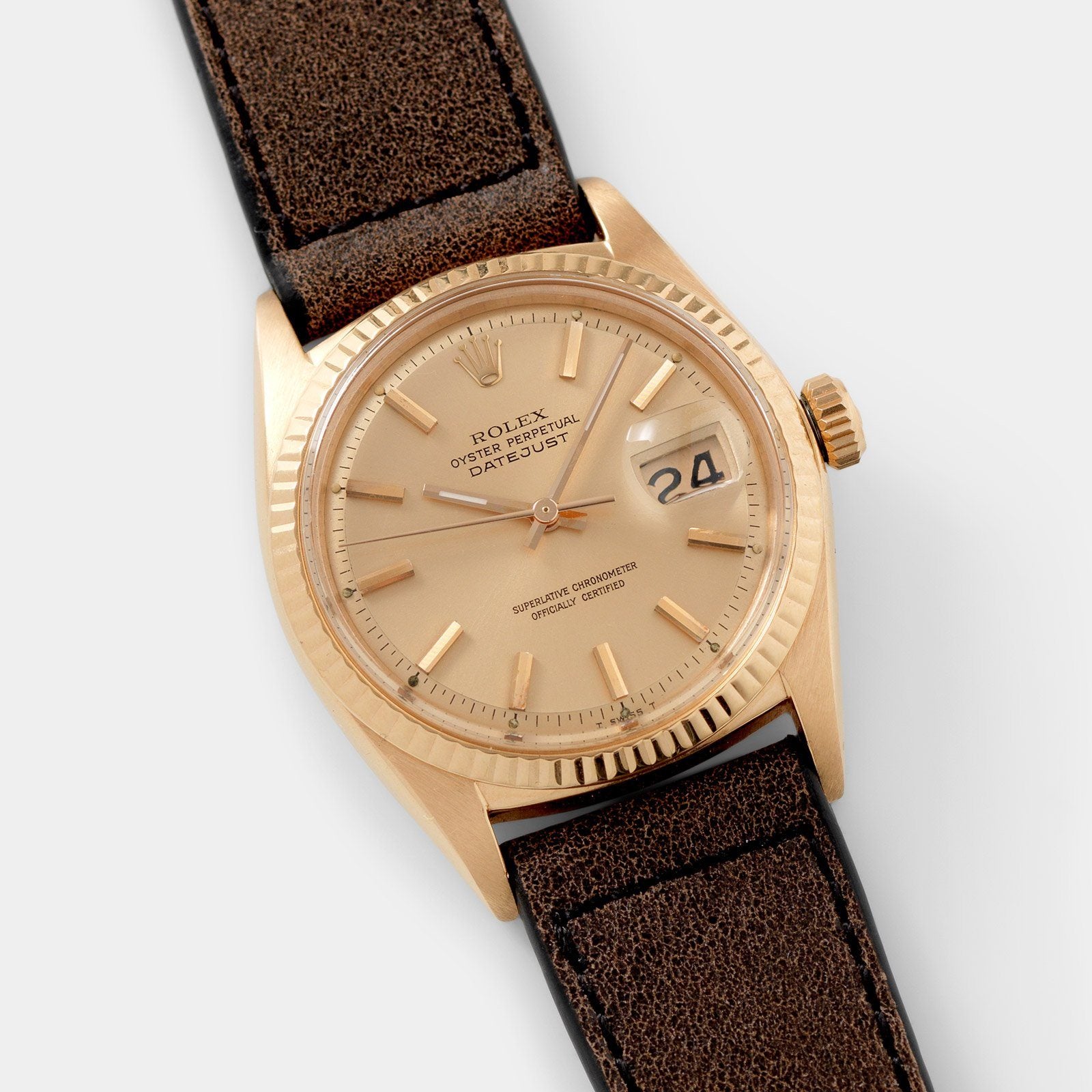 Rolex Datejust Rose Gold 1601 Rose Dial Punched Papers