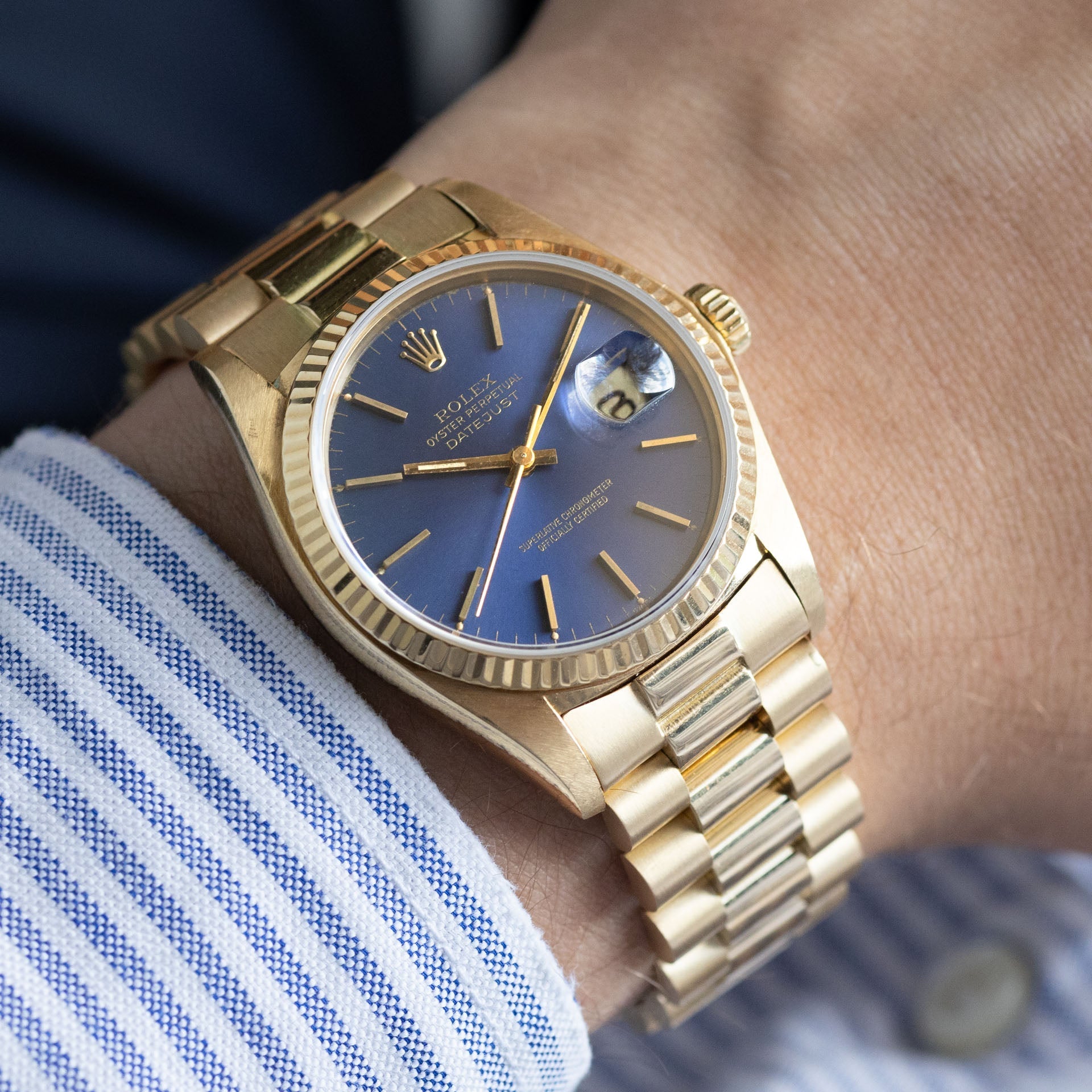 Rolex Datejust 16018 Yellow Gold Blue Dial with Papers