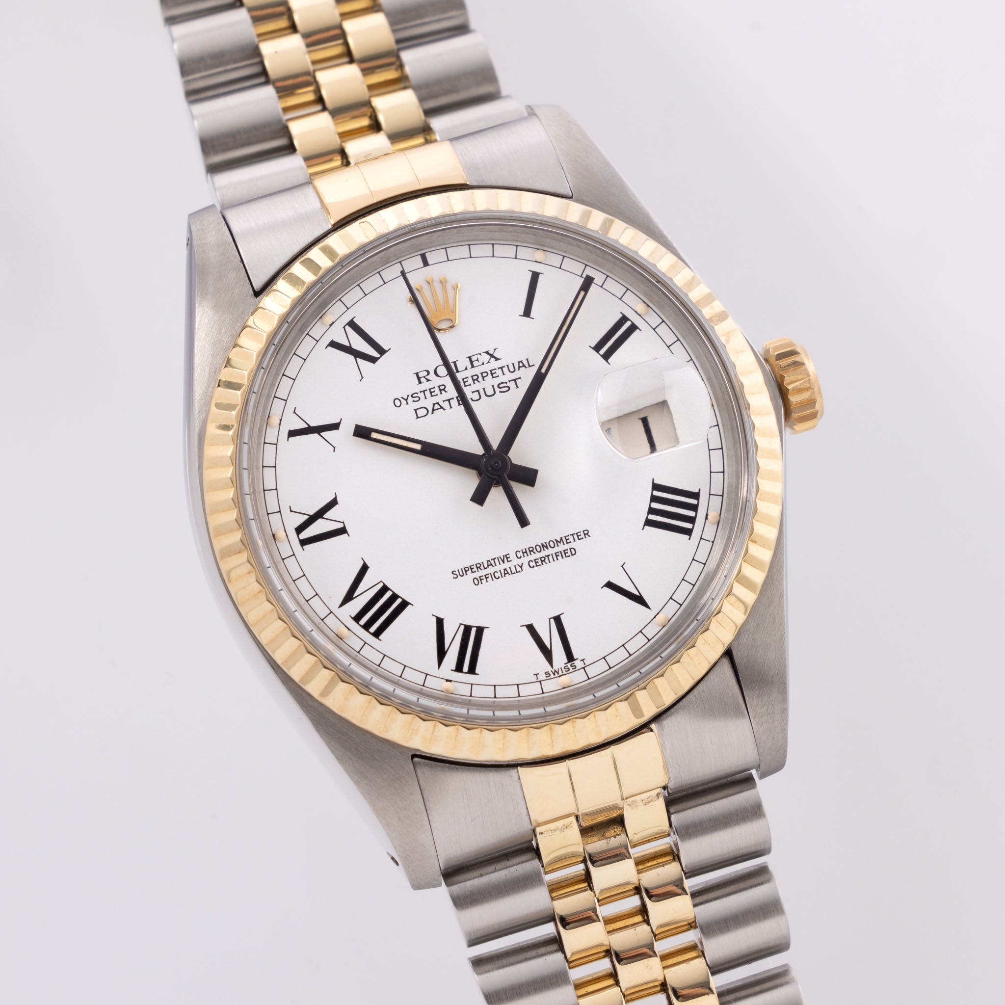 Rolex Datejust Steel and Gold White Buckley Dial Ref 16013