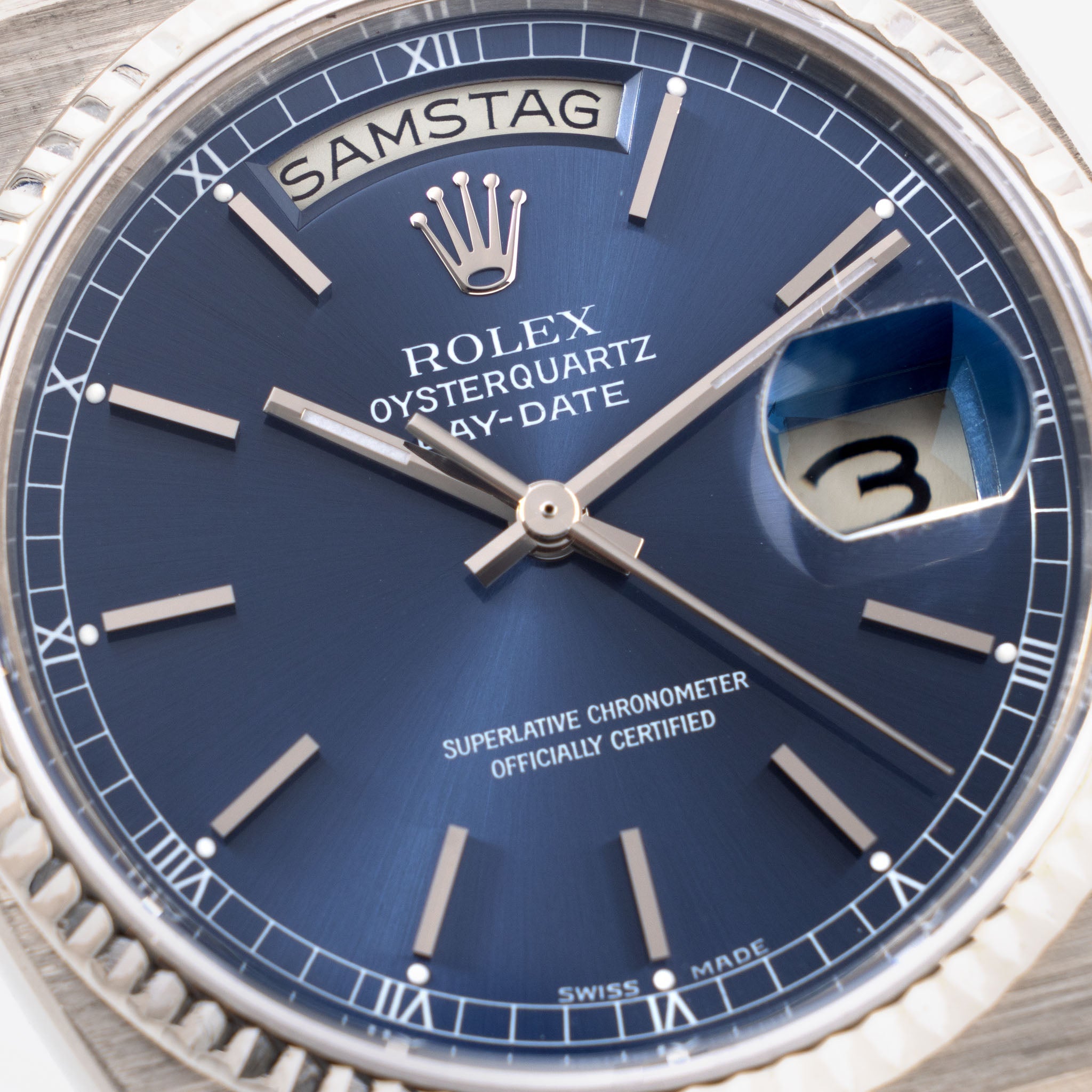 Rolex Day-date "Oysterquartz "in 18 k white gold blue dial ref 19019