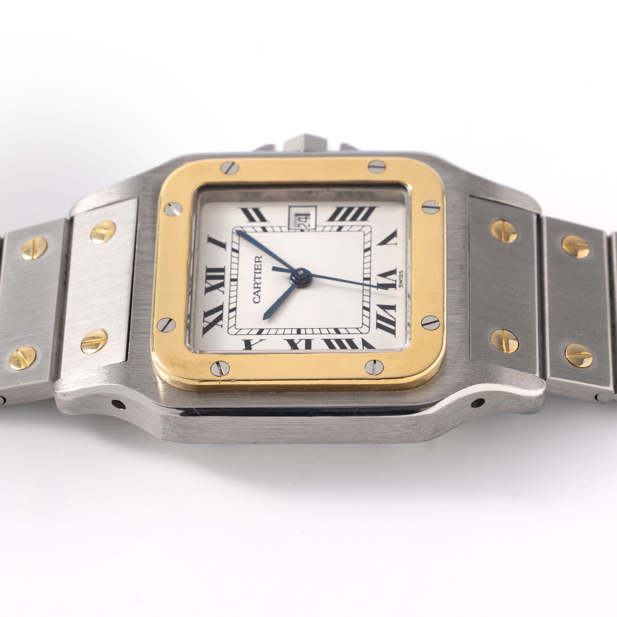 Cartier Santos Carree Steel and Gold White Dial Ref 2961