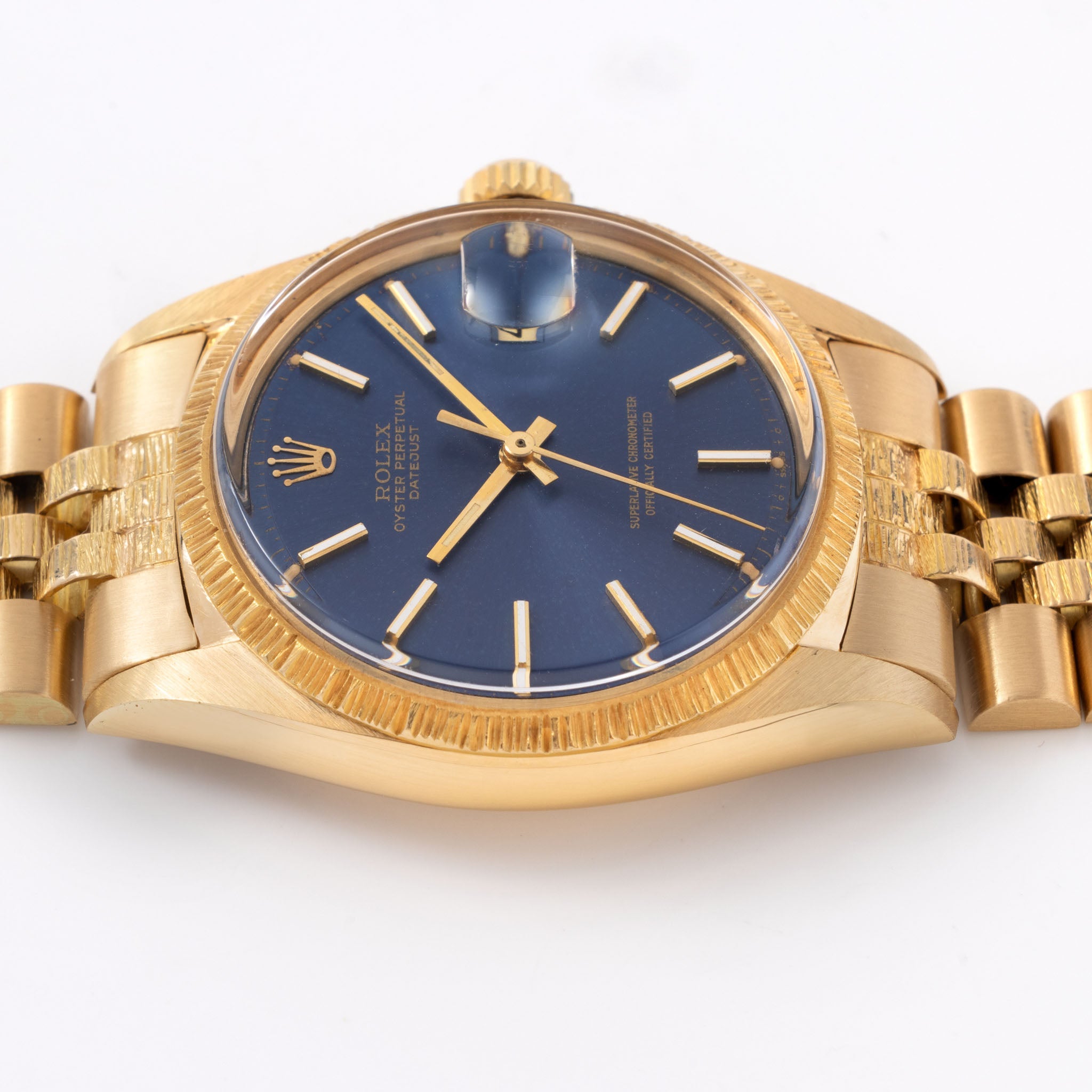 Rolex Datejust Blue Sigma Dial "Bark" Finish Ref. 1607 in 18k Yellow Gold