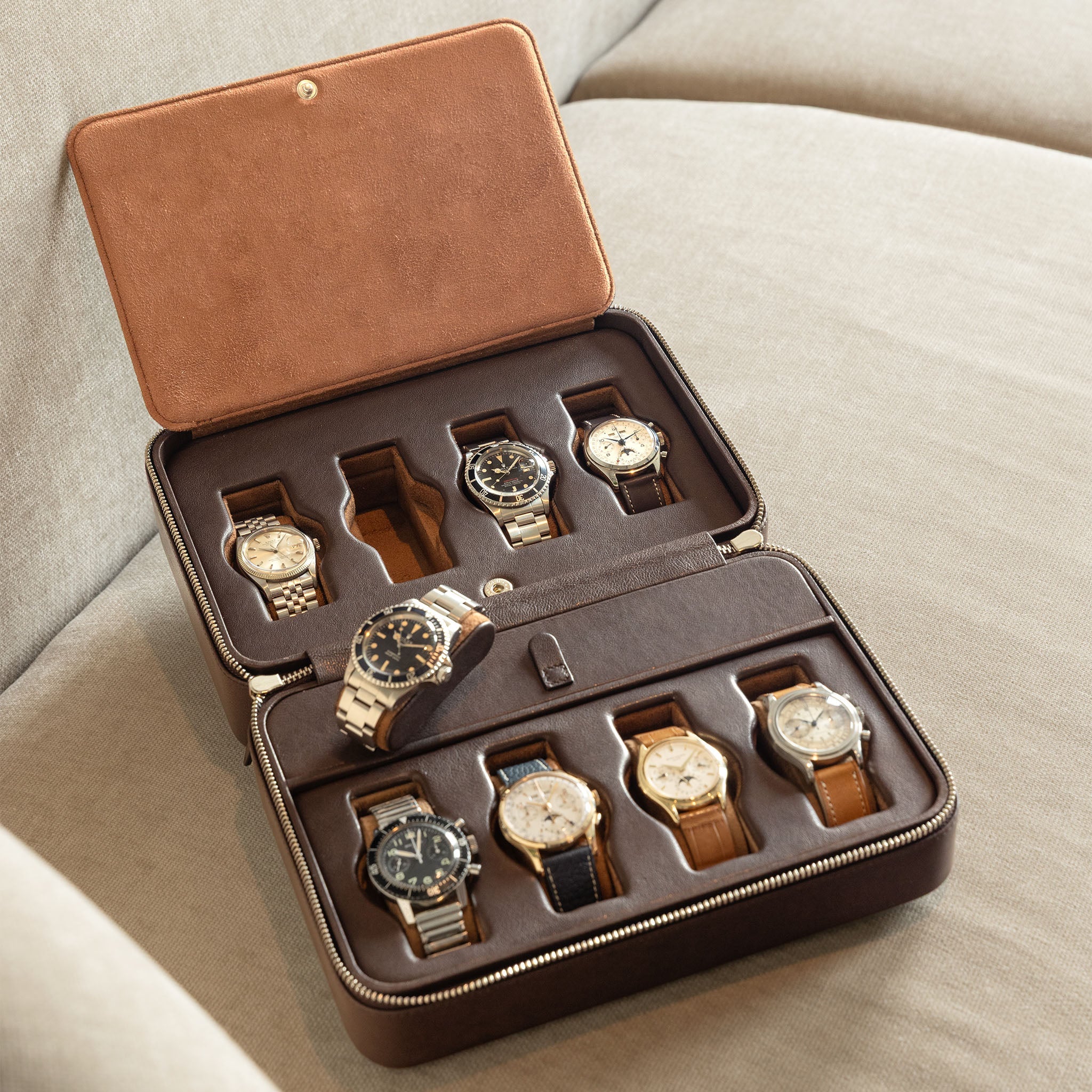 Brown Luxury Leather Watch Box by JPM