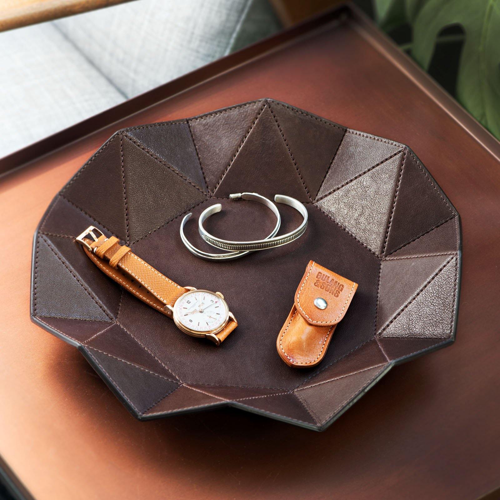 Washed Brown Diamond Leather Tray