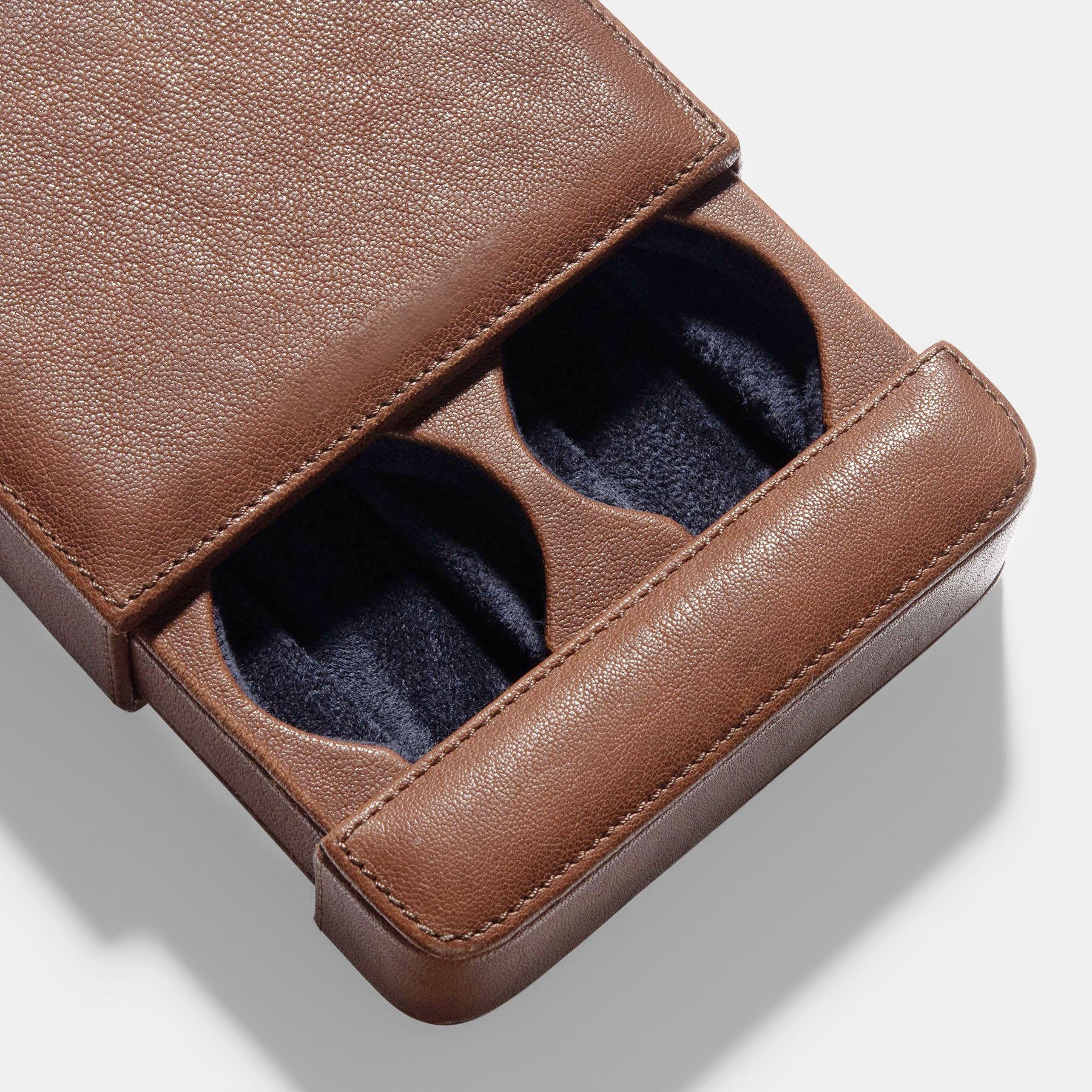 Washed Brown Leather 2 Watch Slider Box