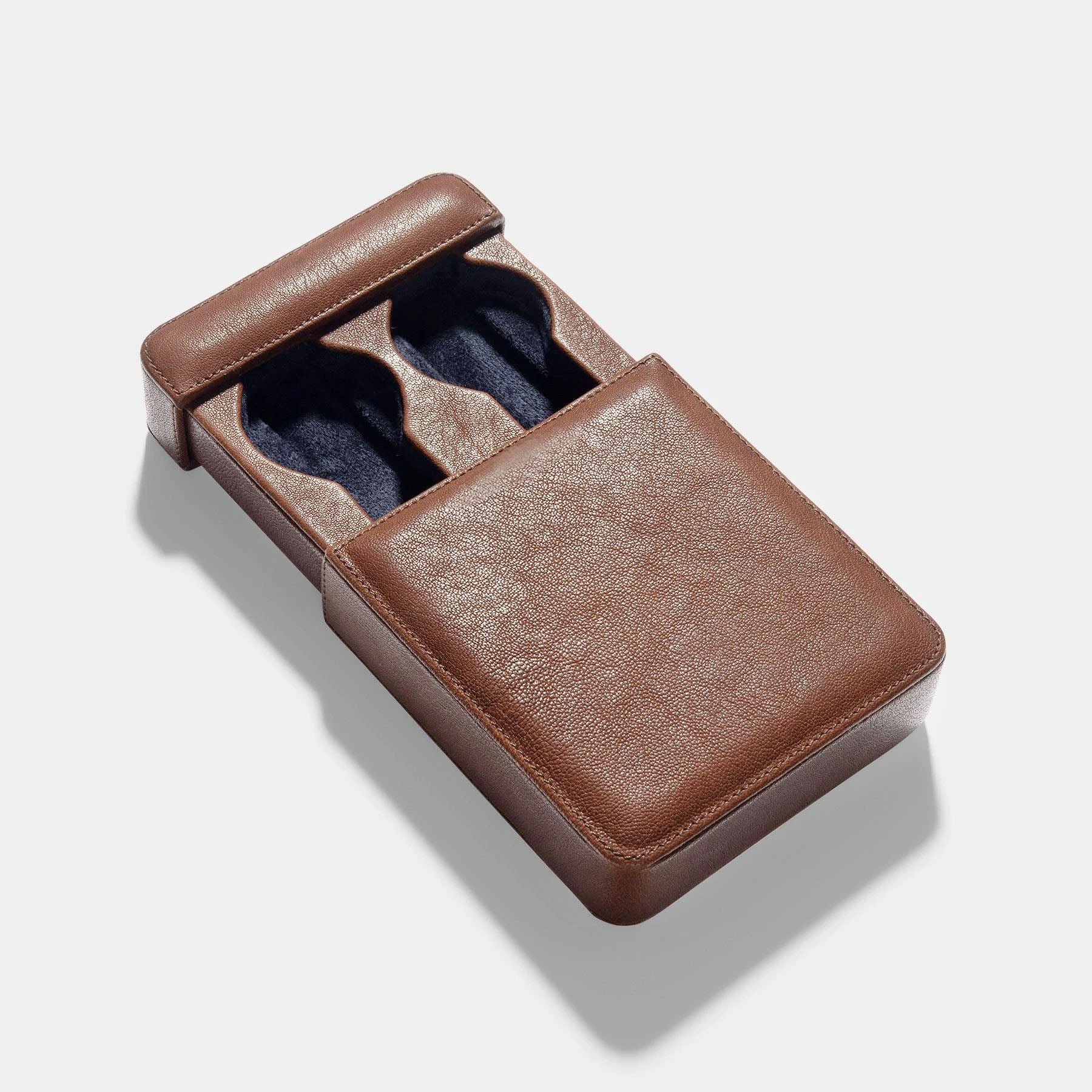 Washed Brown Leather 2 Watch Slider Box
