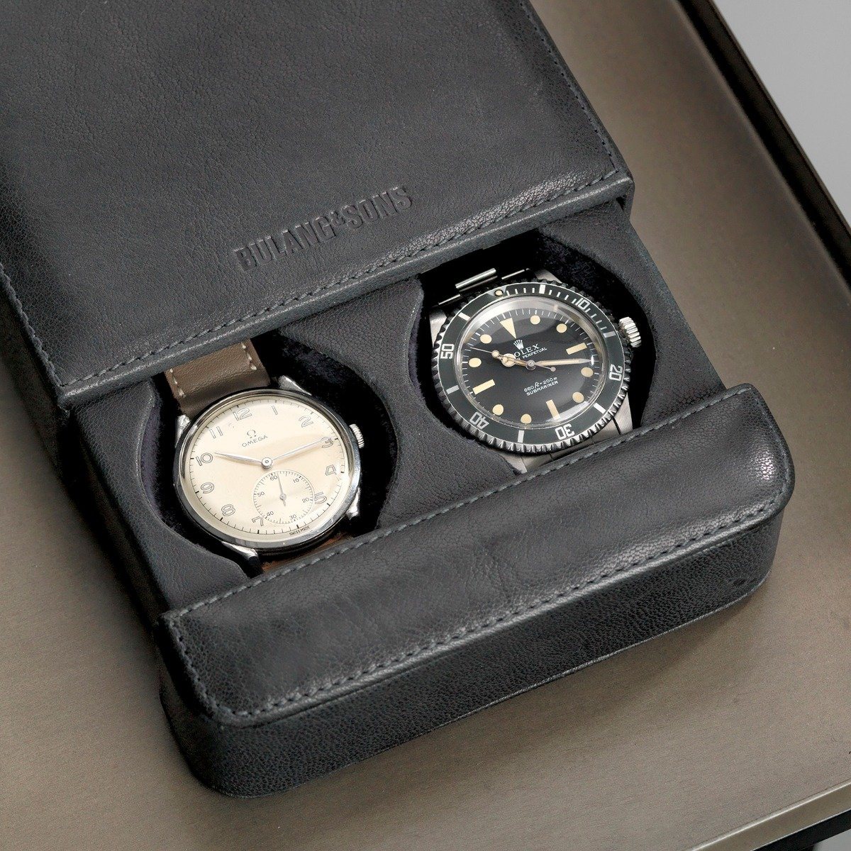 Washed Grey Leather 2 Watch Slider Box