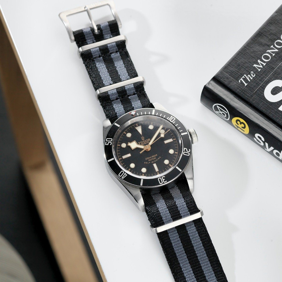 Deluxe Nylon Nato Horlogeband Zwart Grijs Gestreept