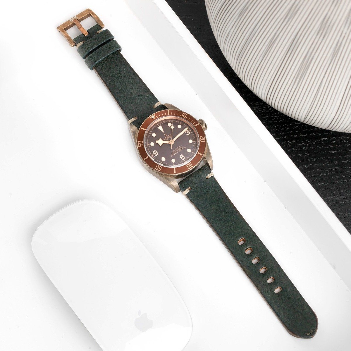Bronze Perfect Match Vintage Green Leren Horlogeband