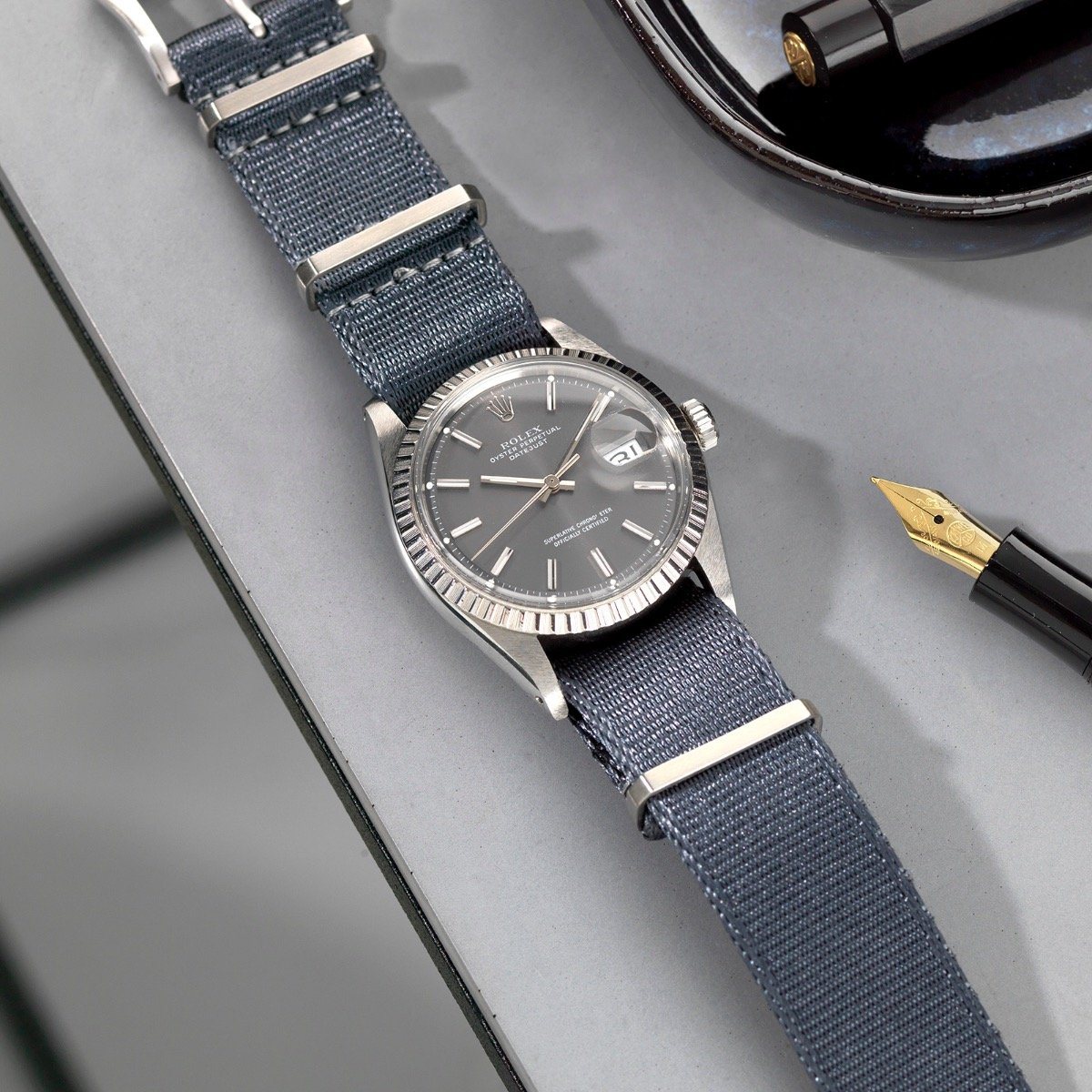 Deluxe Nylon Nato Horlogeband Diep Grijs