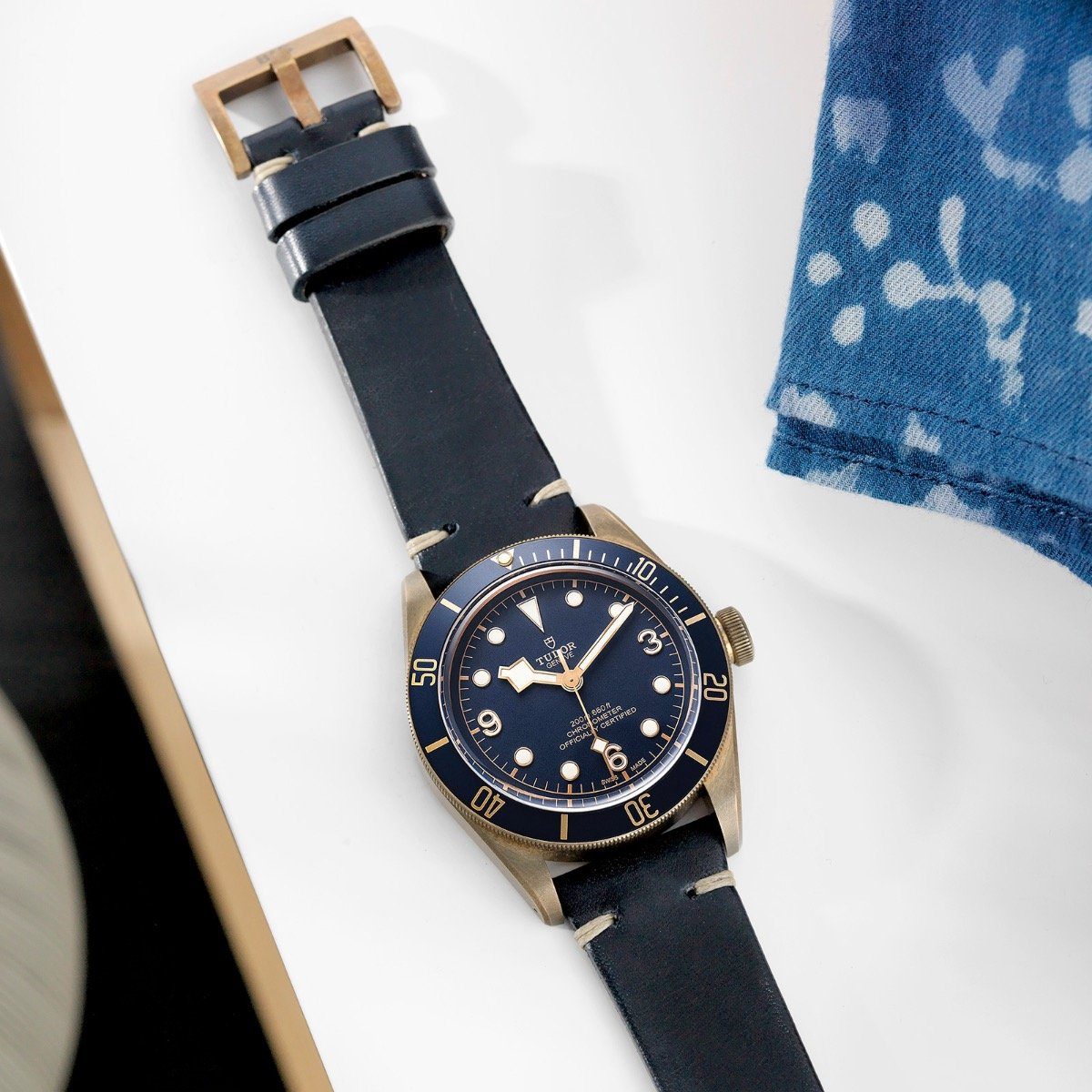 Bronze Perfect Match Blue Leren Horlogeband