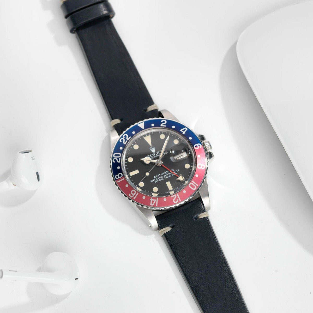 Blue Ink Leren Horlogeband