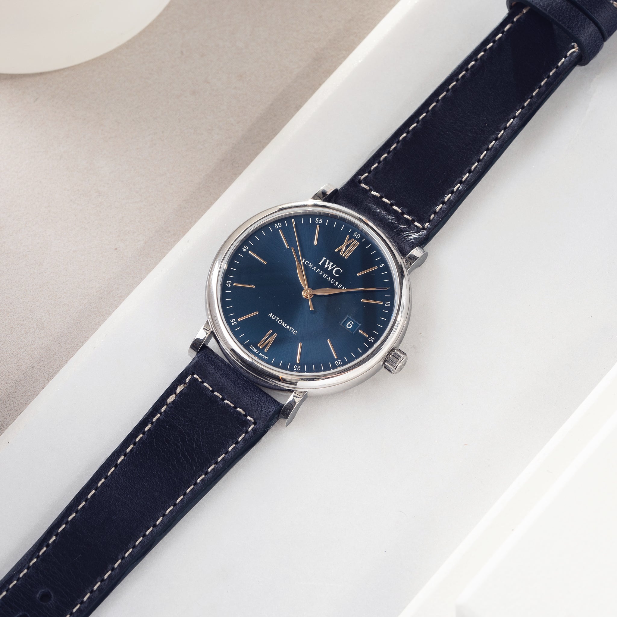 Horlogeband voor IWC Portofino - Siena Blue Boxed Stitch Leather