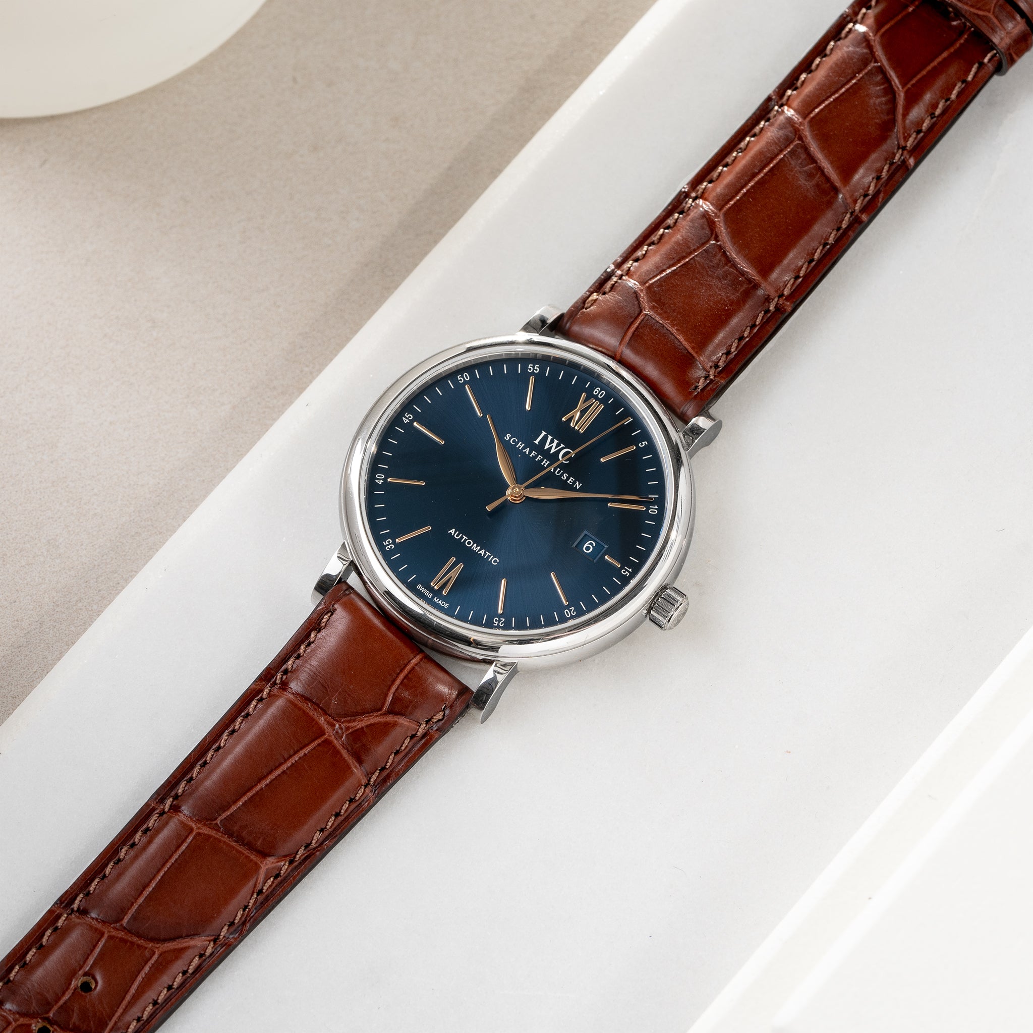 Horlogeband voor IWC Portofino - Brown Full Cut Alligator