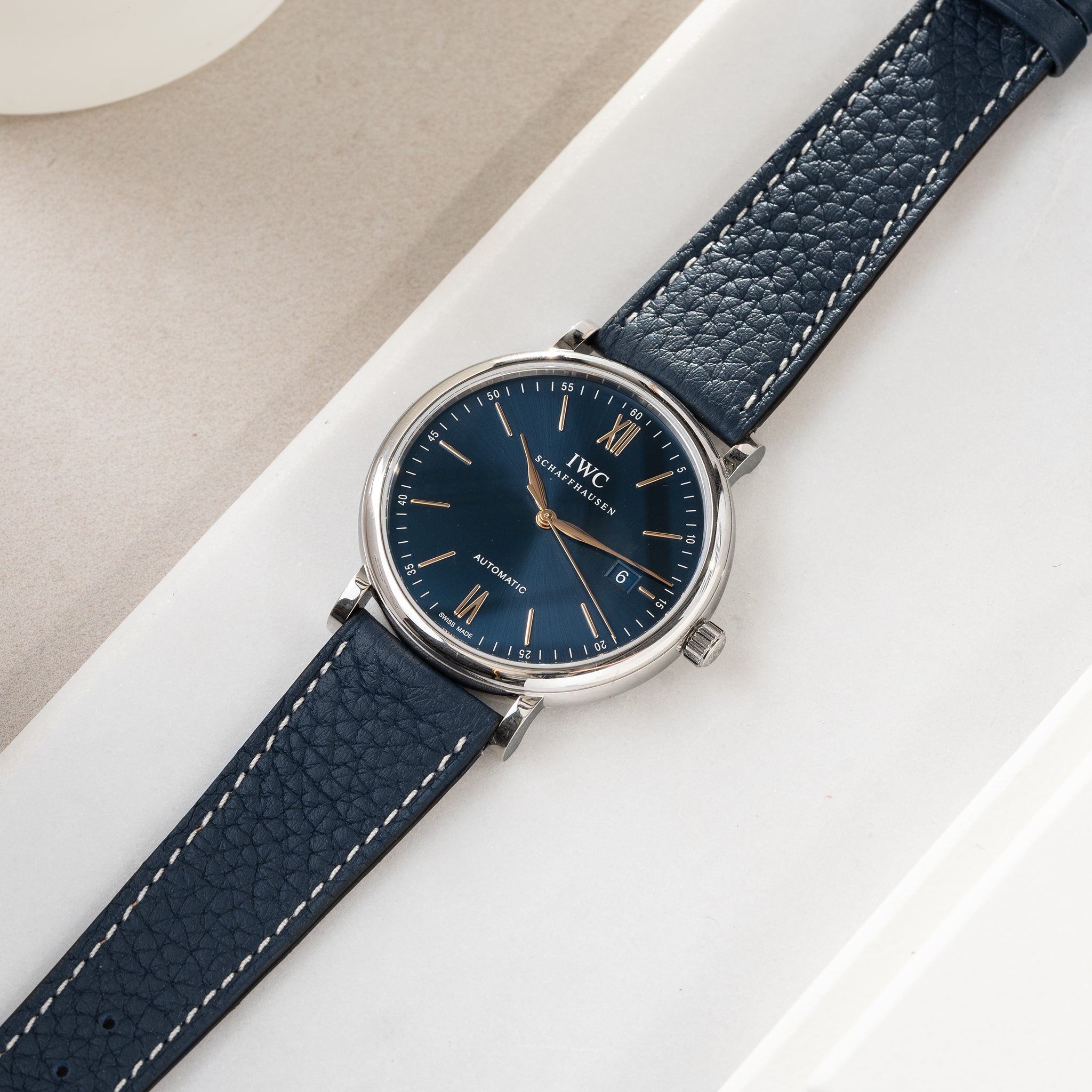 Horlogeband voor IWC Portofino - Taurillon Nocturne Blue Leather