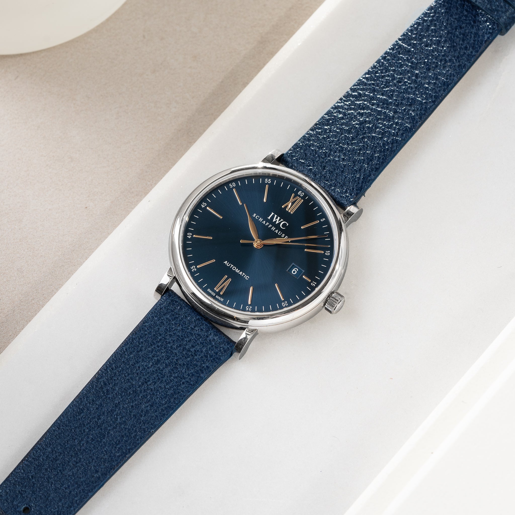 Horlogeband voor IWC Portofino - Retro Blue Pigskin Leather