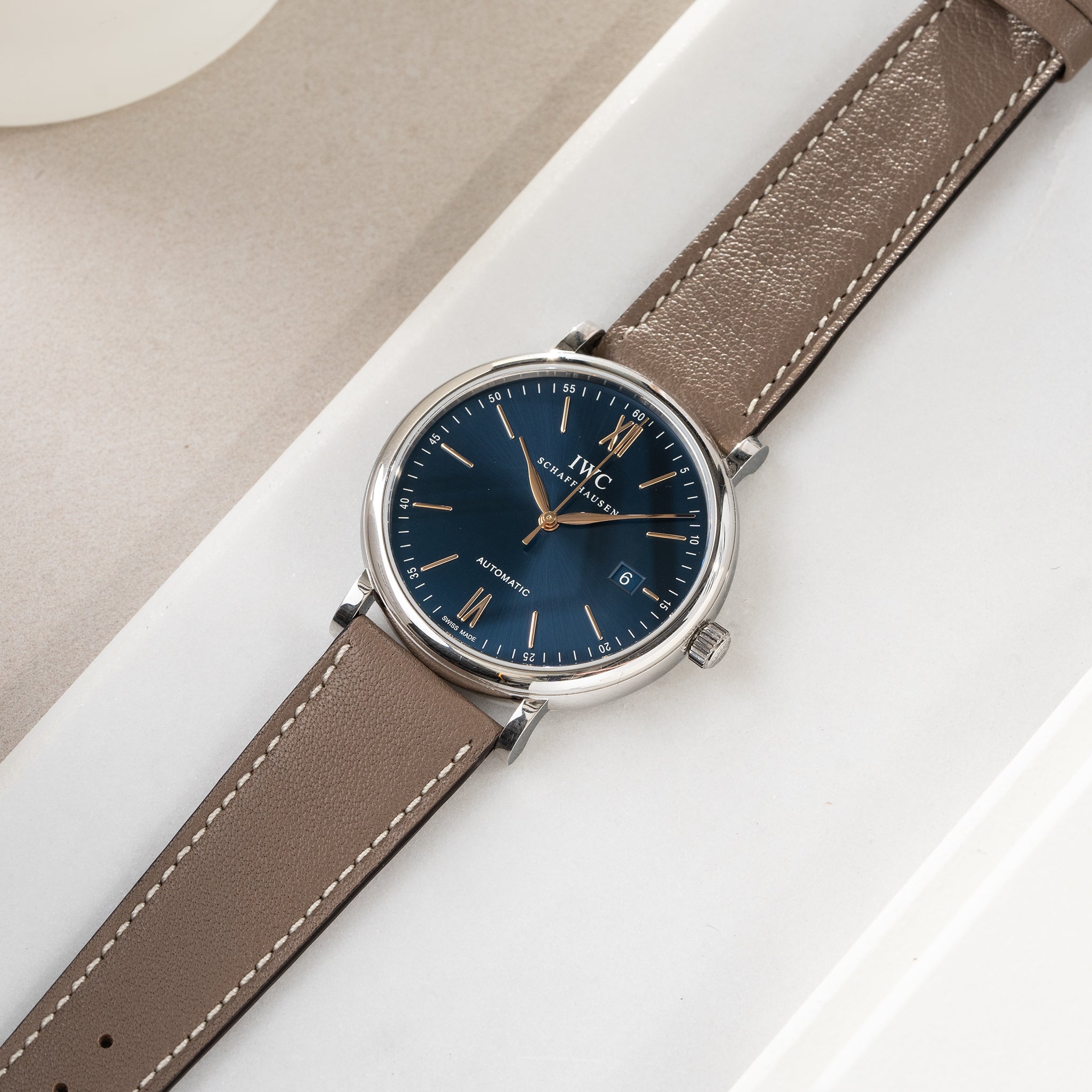Horlogeband voor IWC Portofino - Taupe Grey Leather