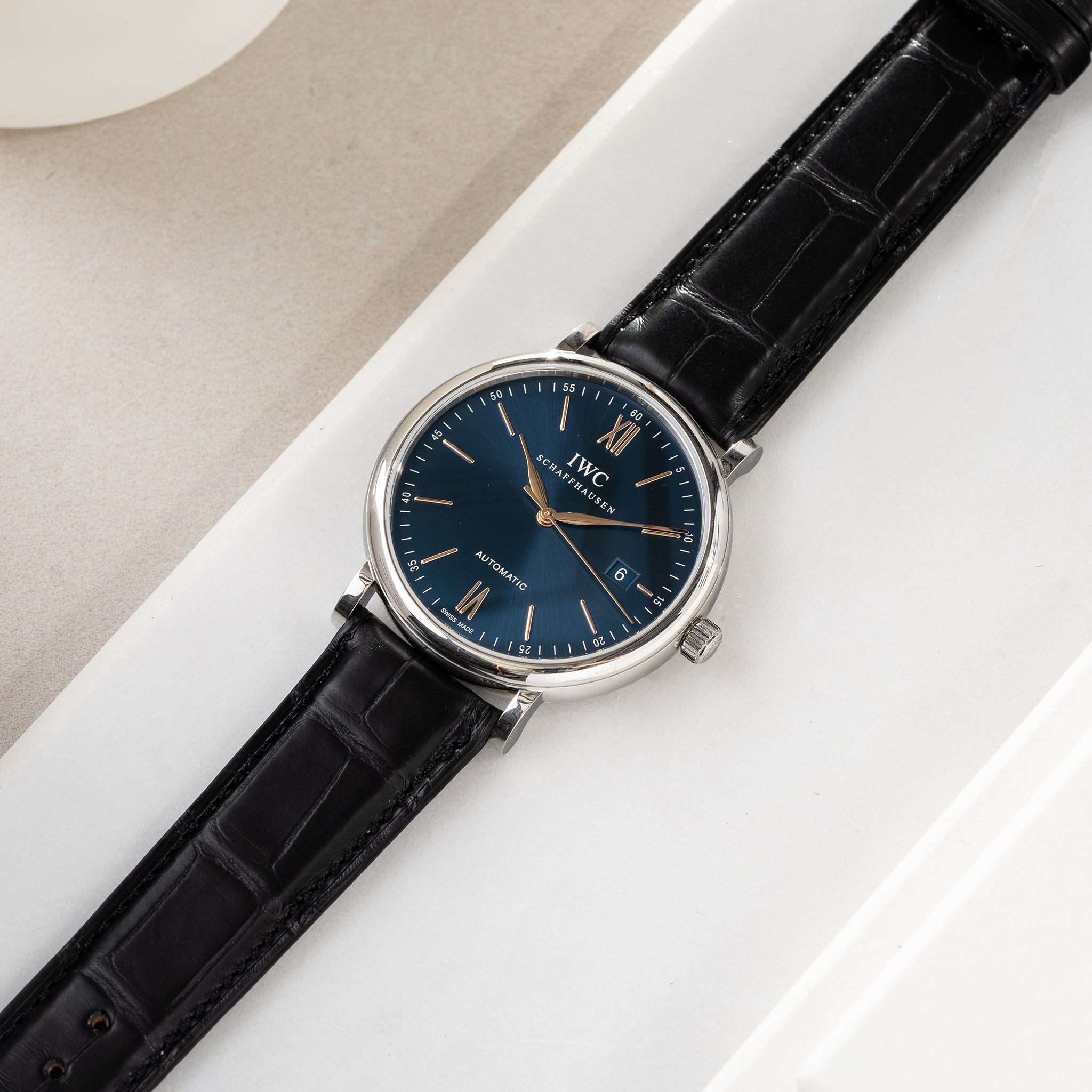 Horlogeband voor IWC Portofino - Black Full Cut Alligator
