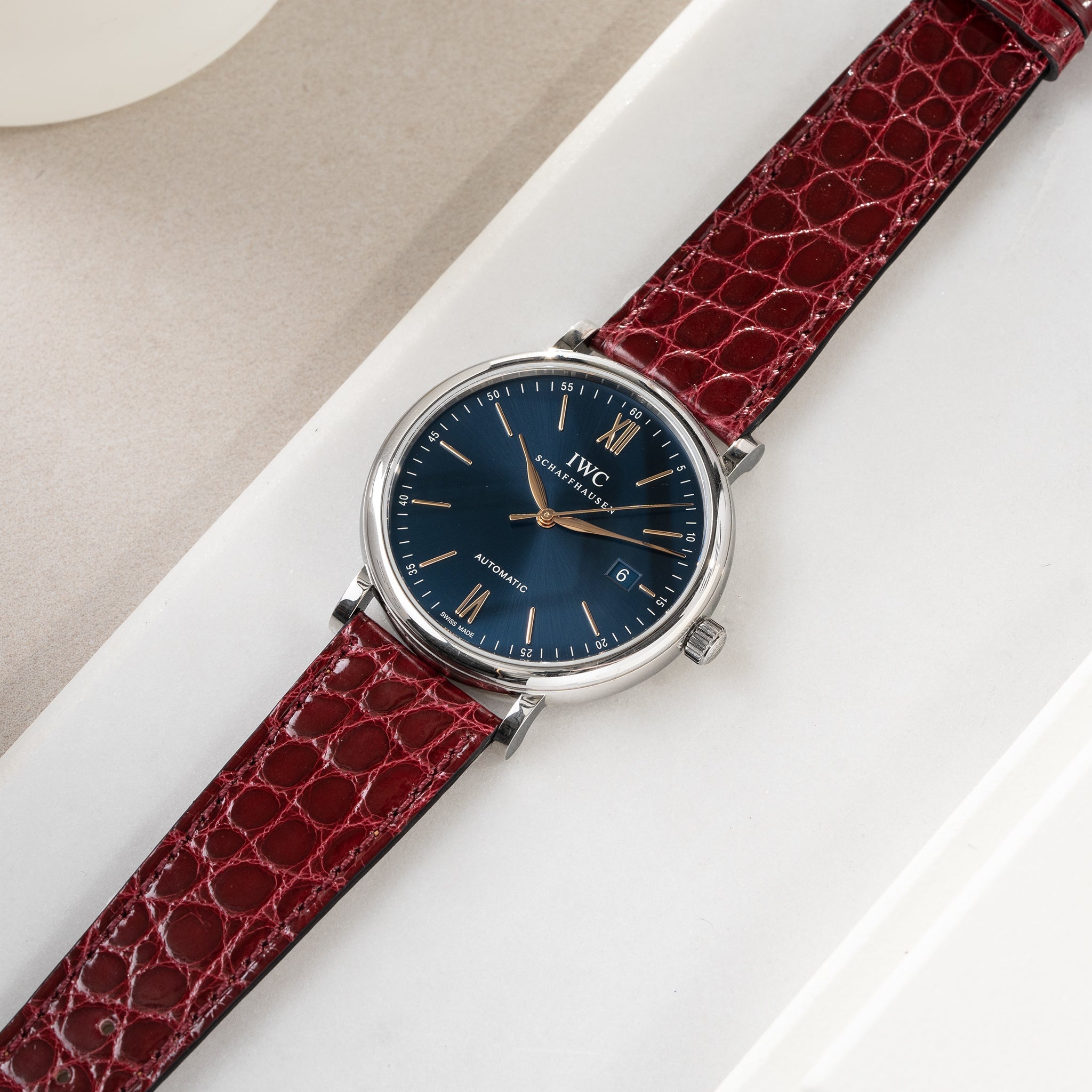 Horlogeband voor IWC Portofino - Brilliant Bordeaux Alligator