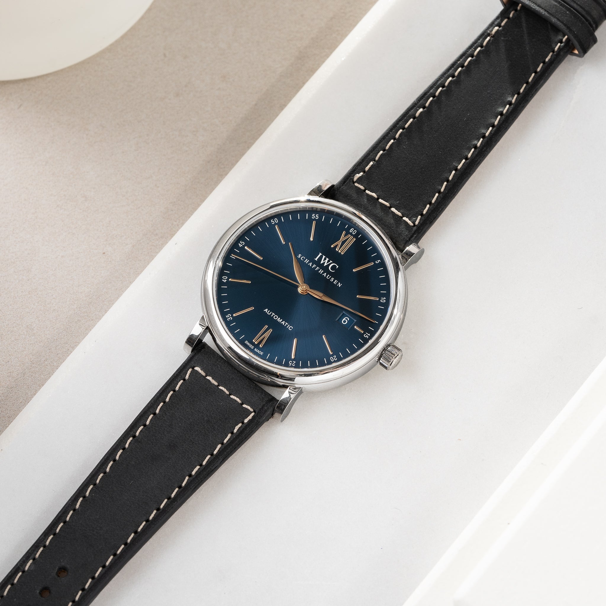 Horlogeband voor IWC Portofino - Dark Ash Grey Boxed Leather