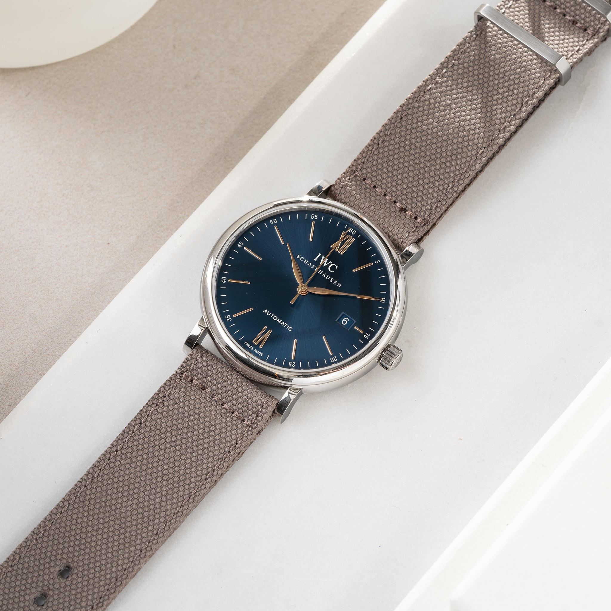 Horlogeband voor IWC Portofino - Taupe Canvas