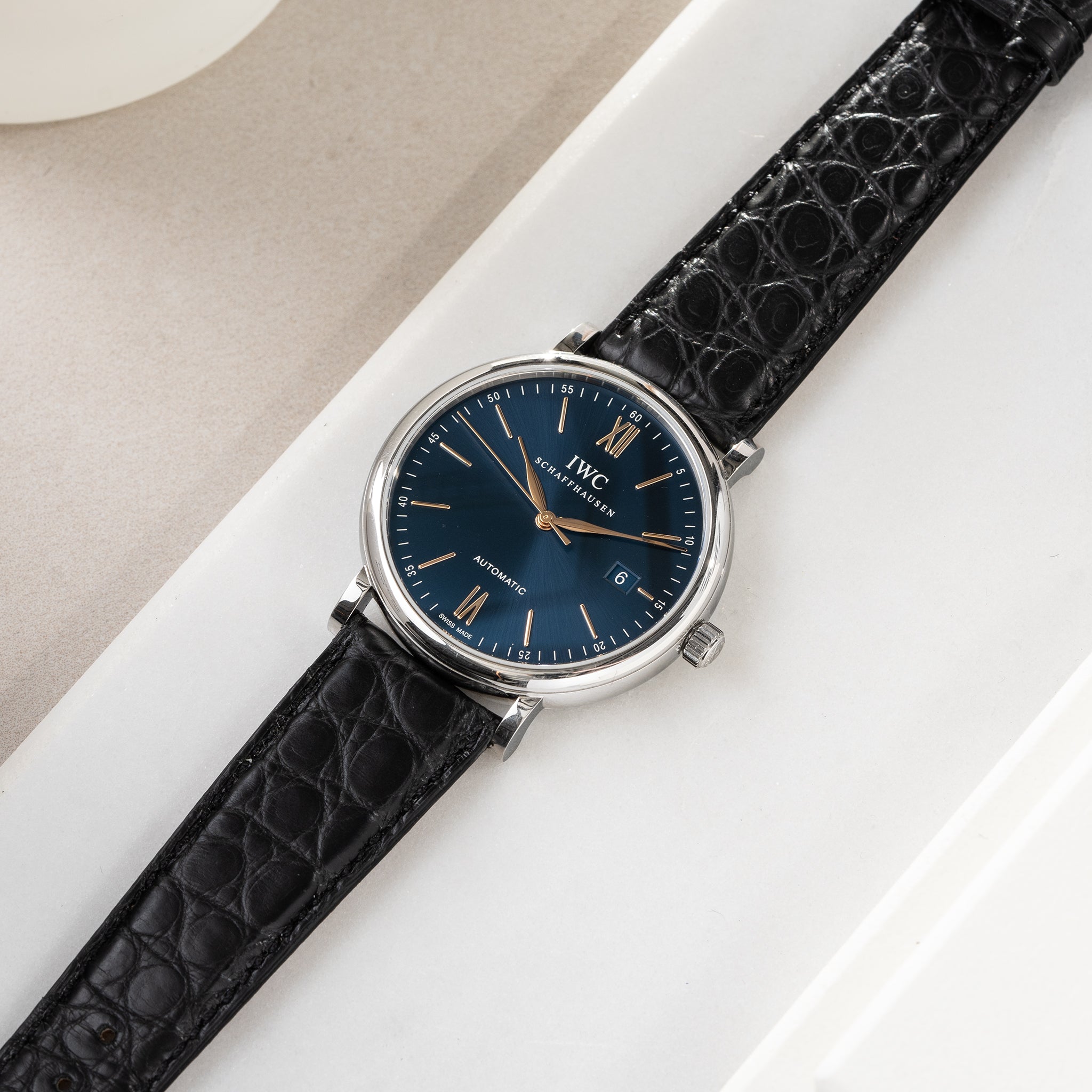 Horlogeband voor IWC Portofino - Black Alligator Leather