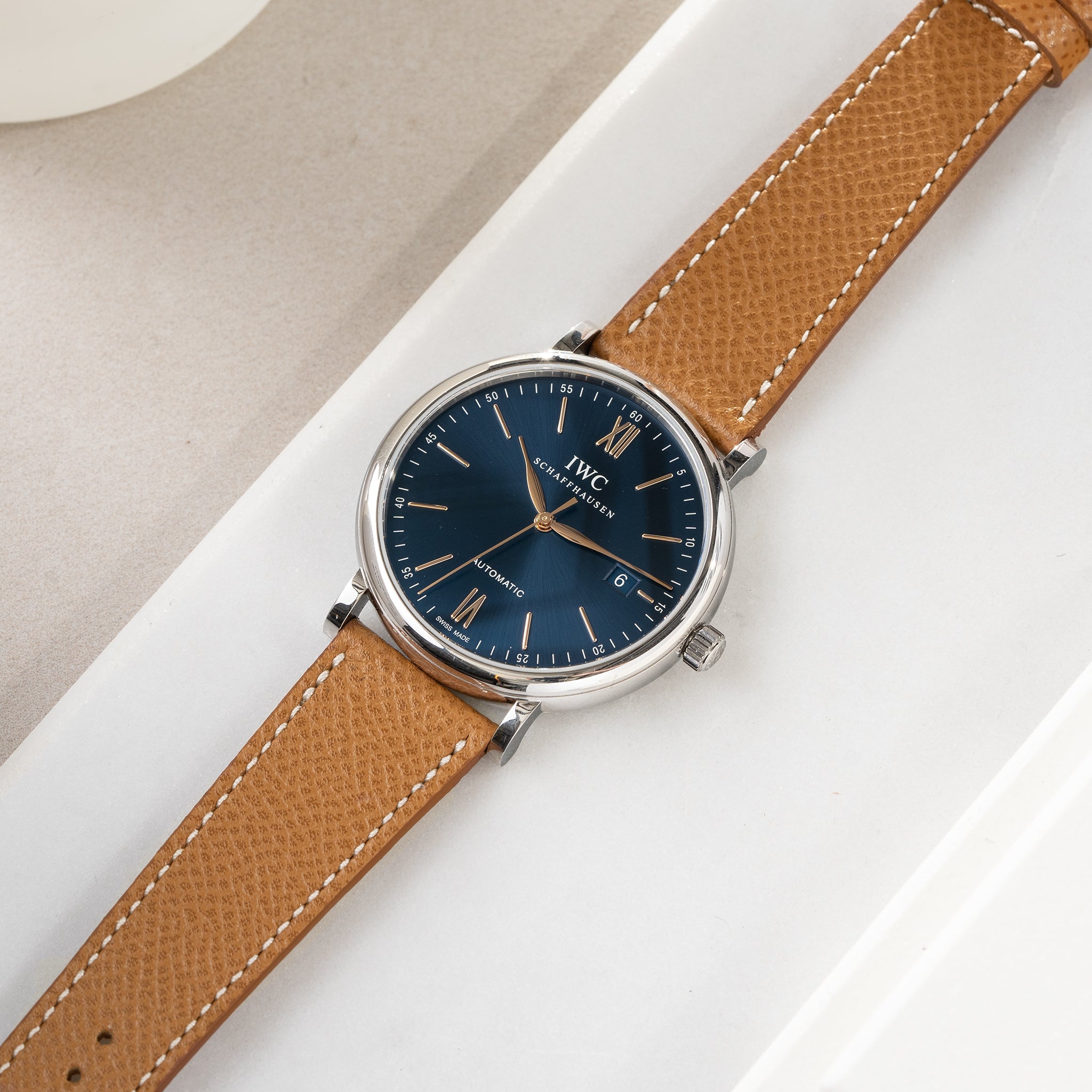 Horlogeband voor IWC Portofino - Marston Calf Cognac Brown Leather