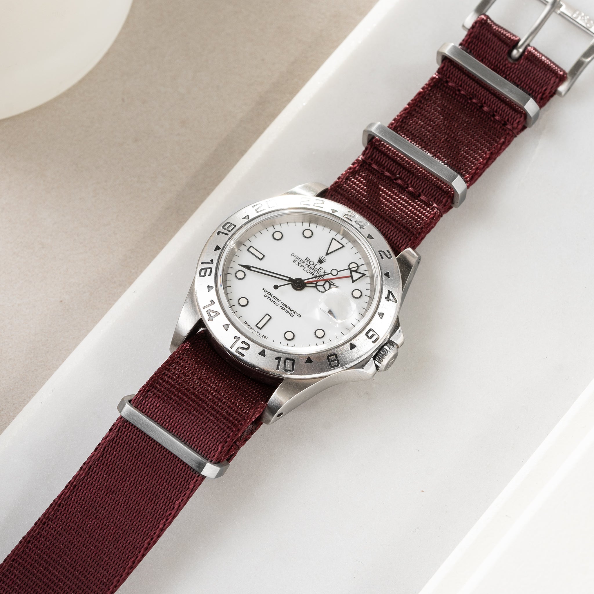 Horlogeband voor Rolex Explorer 2 - Nylon Single Pass Burgundy Red (20mm)