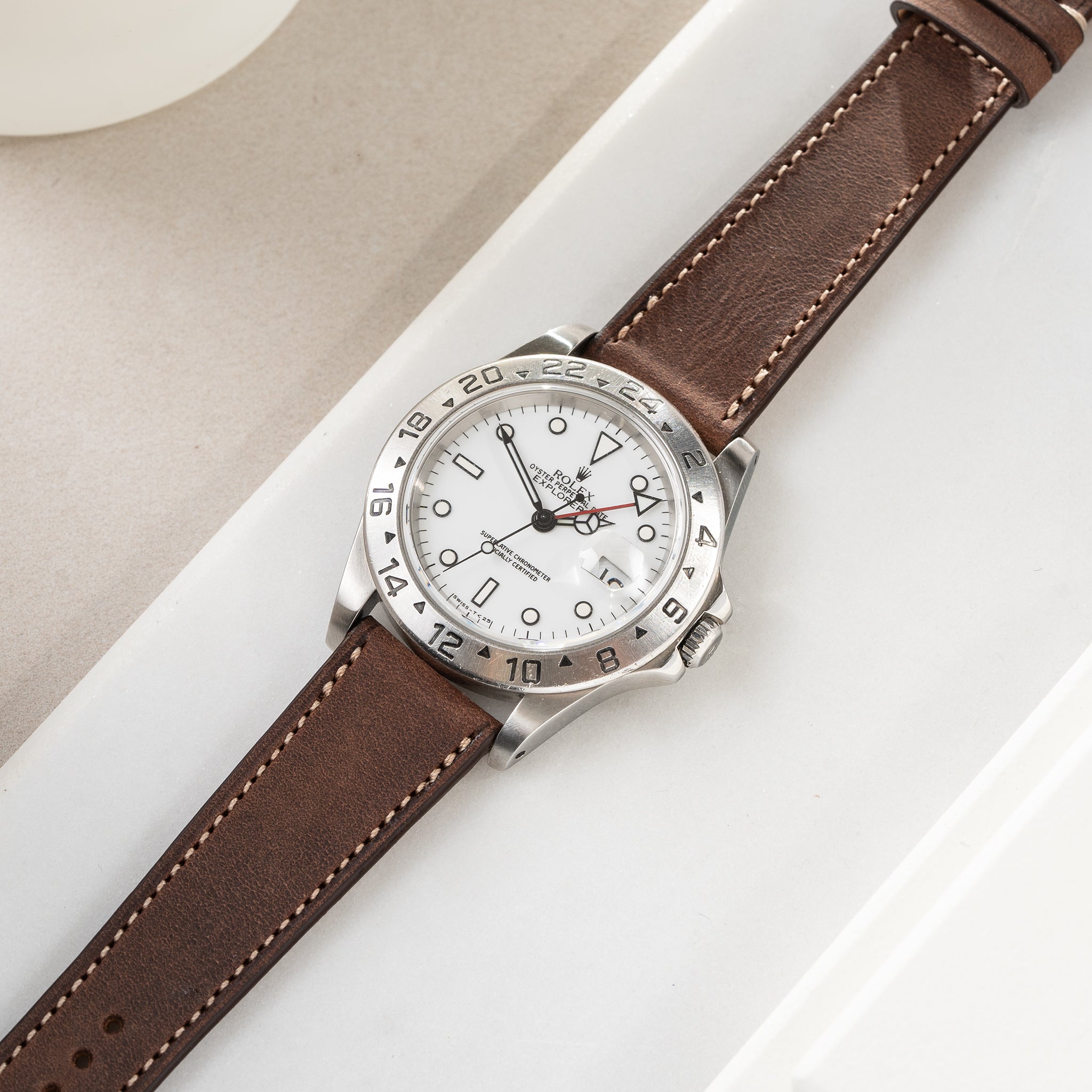 Horlogeband voor Rolex Explorer 2 - Brown Leather (20mm)