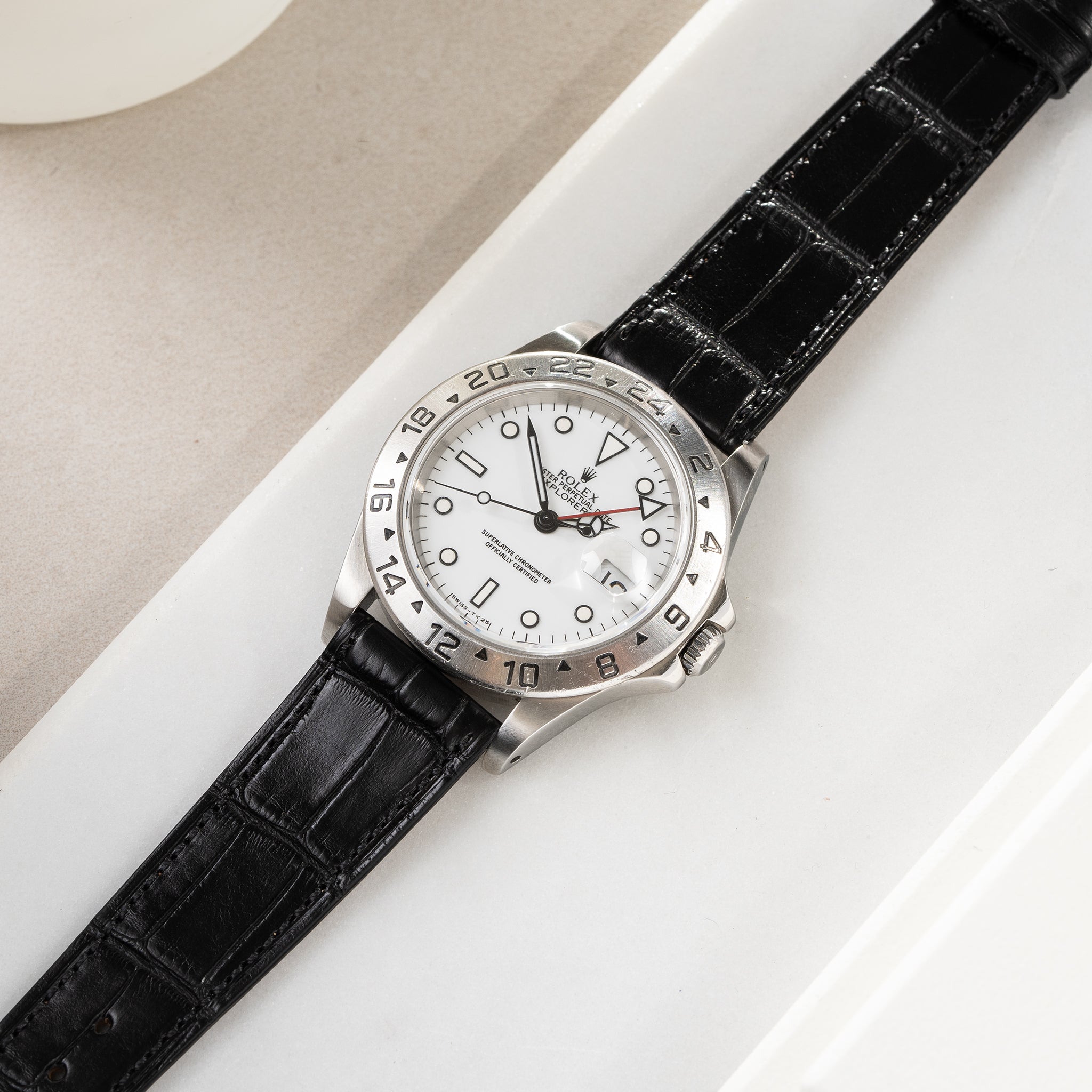 Horlogeband voor Rolex Explorer 2 - Premium Alligator Black Leather(20mm)