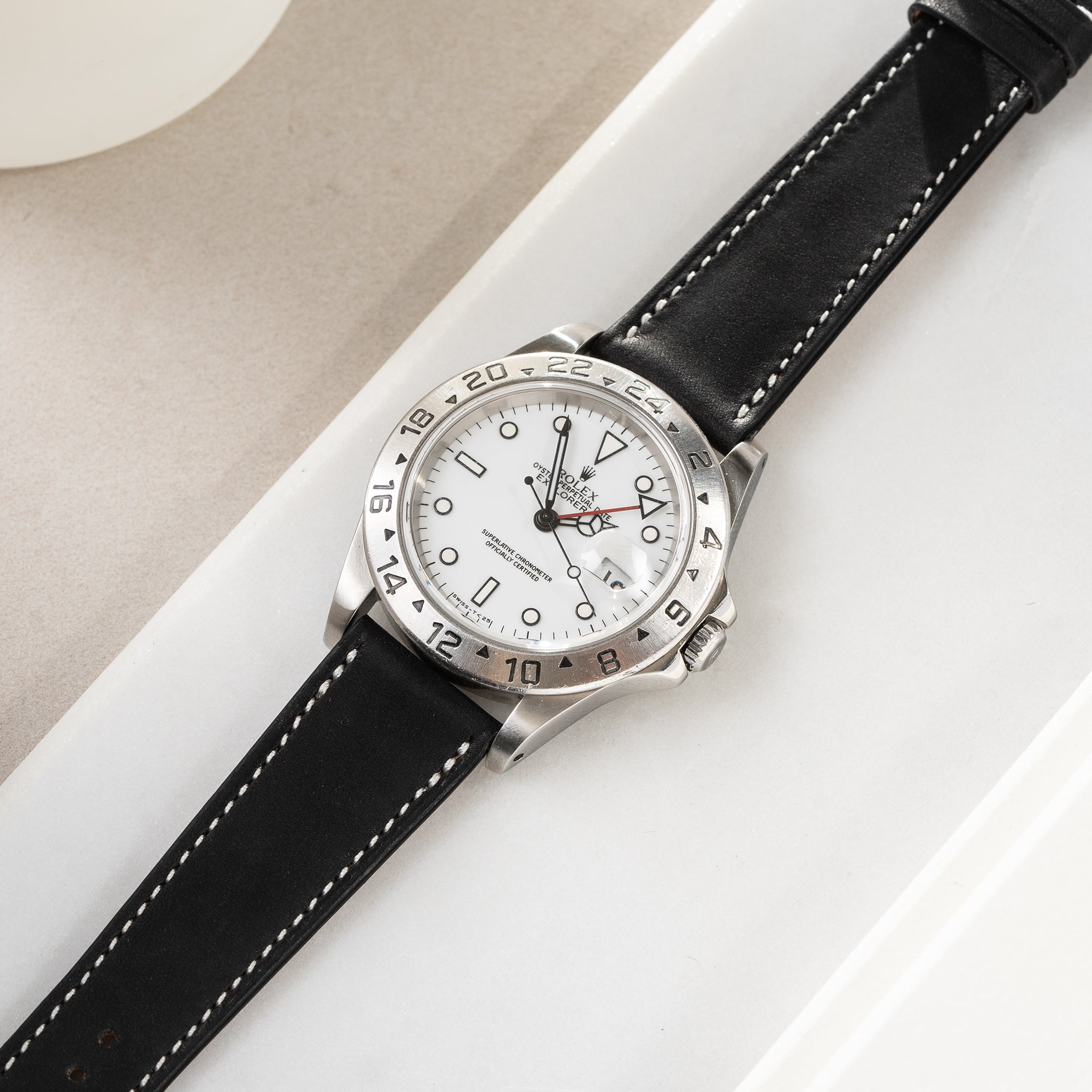 Horlogeband voor Rolex Explorer 2 - Chevalin Black Leather (20mm)
