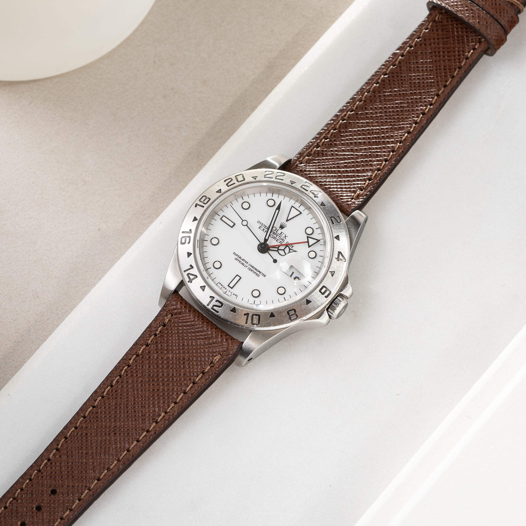 Horlogeband voor Rolex Explorer 2 - Saffiano Brown Leather (20mm)