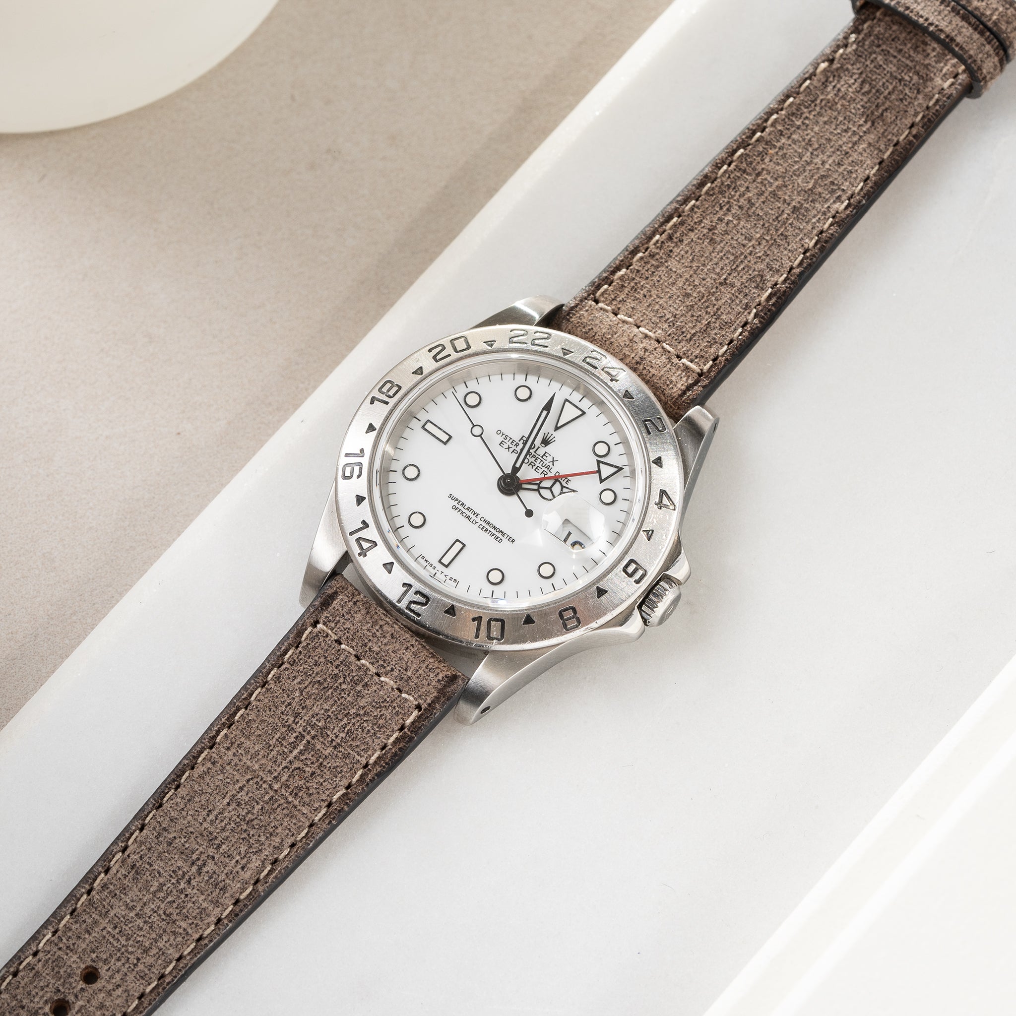 Horlogeband voor Rolex Explorer 2 - Linen Leather Elegant Grey (20mm)