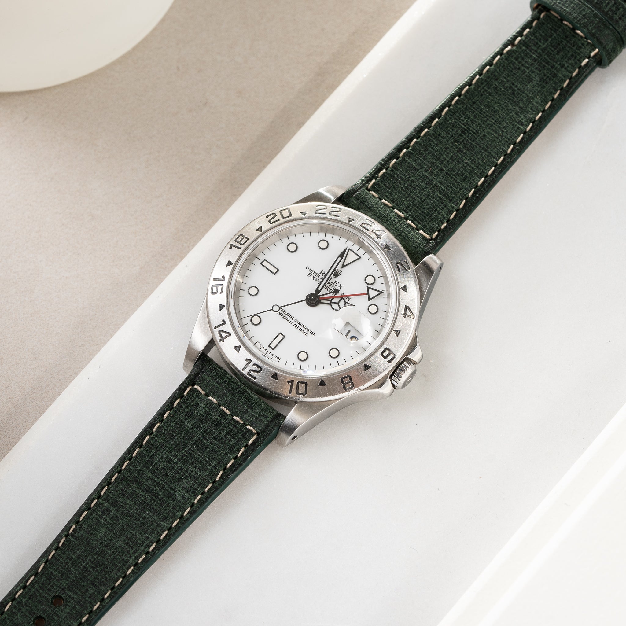 Horlogeband voor Rolex Explorer 2 - Linen Boxed Leather Elegant Green (20mm)