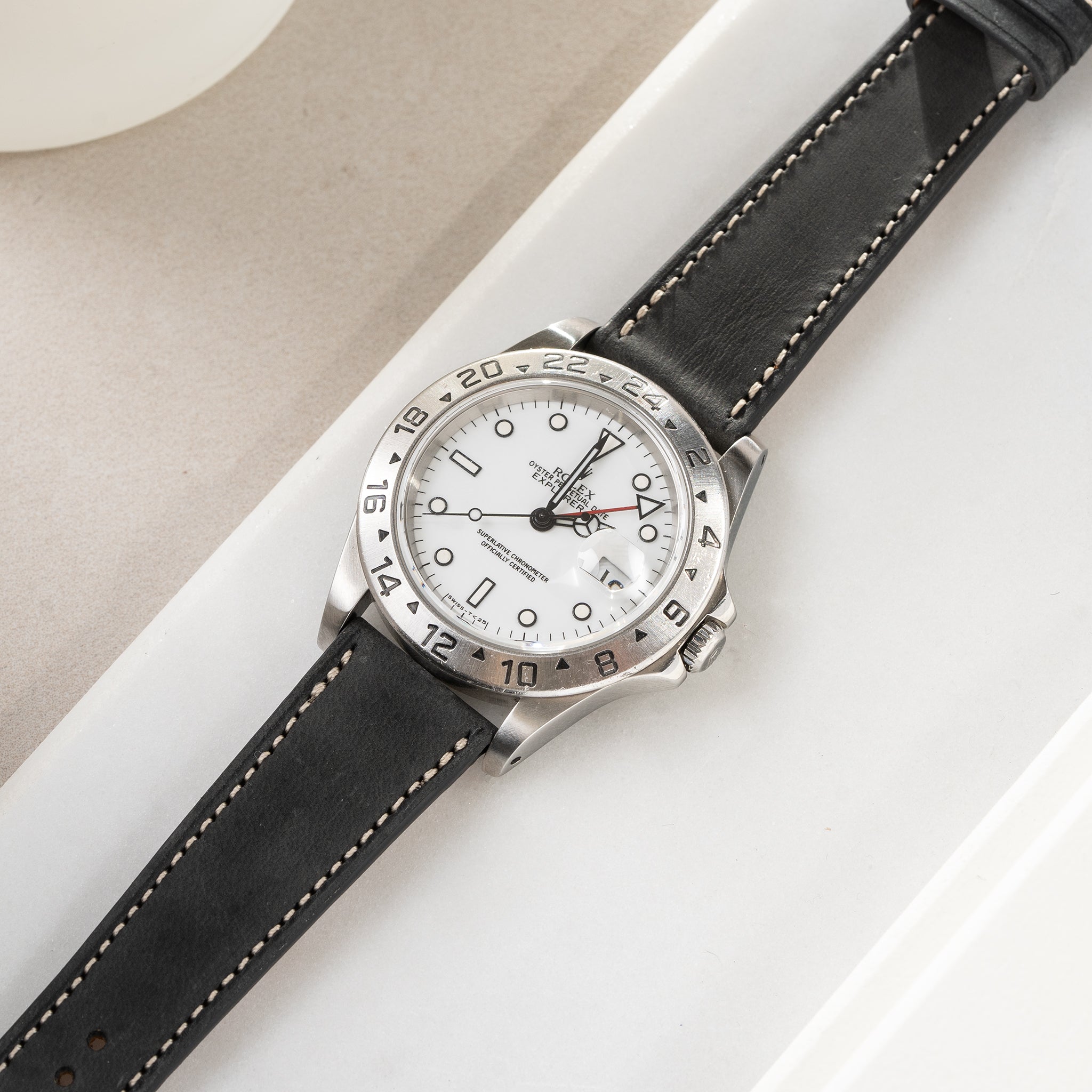 Horlogeband voor Rolex Explorer 2 - Dark Ash Grey Leather (20mm)