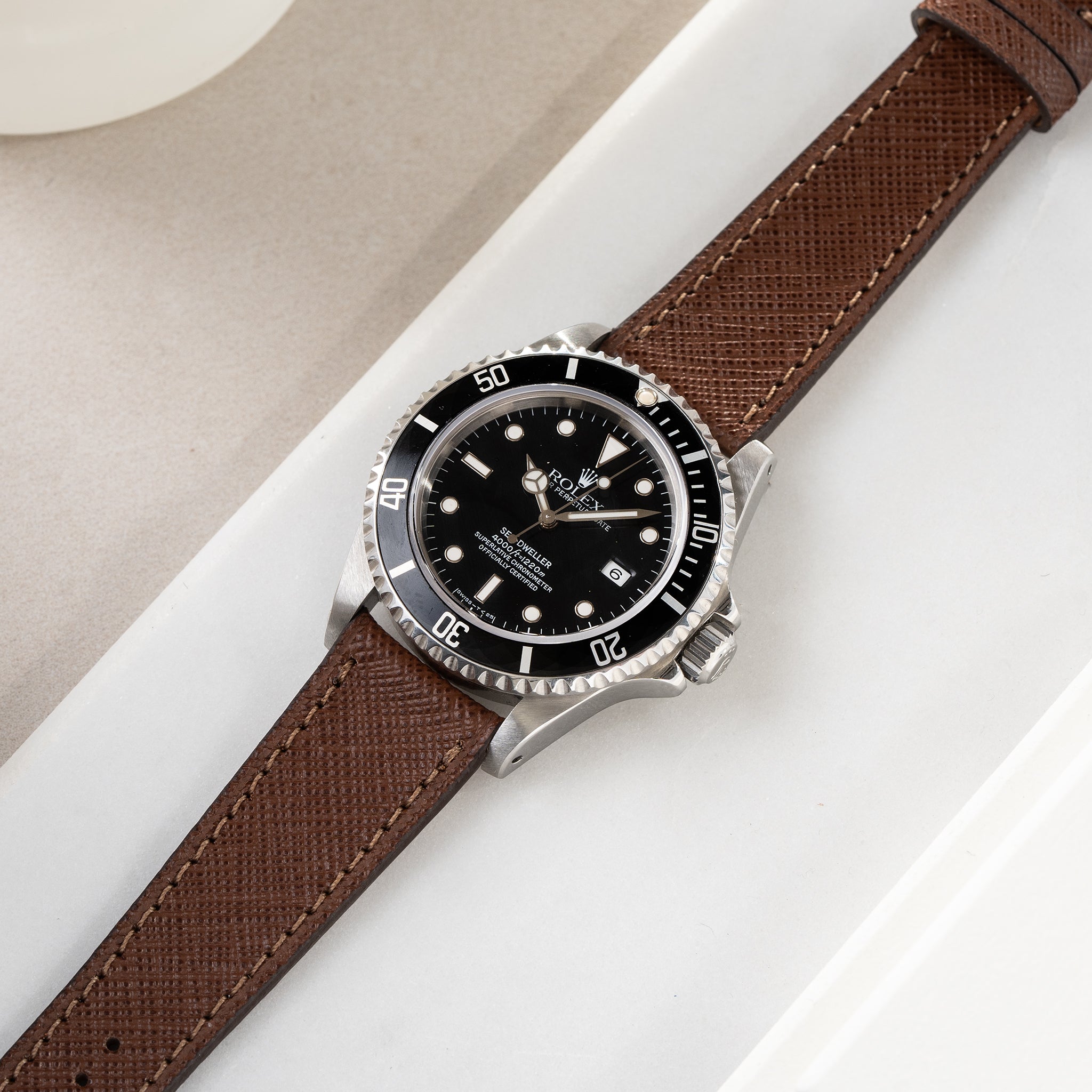 Horlogeband voor Rolex Seadweller - Saffiano Brown Leather