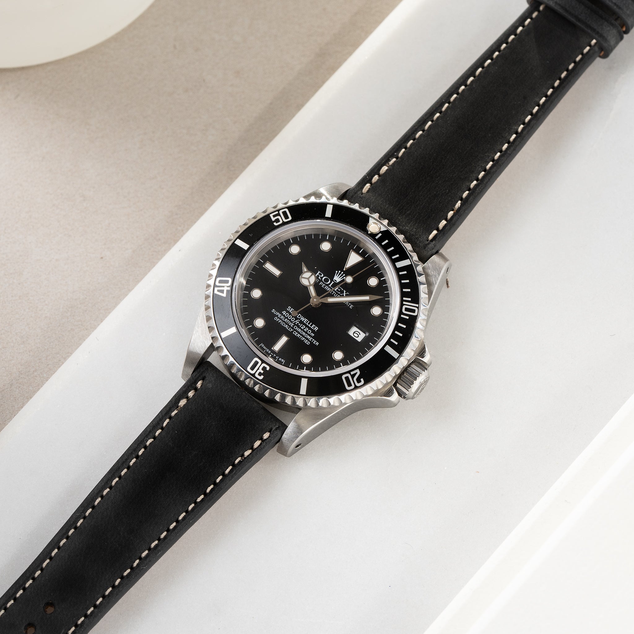 Horlogeband voor Rolex Seadweller - Chevalin Black Leather